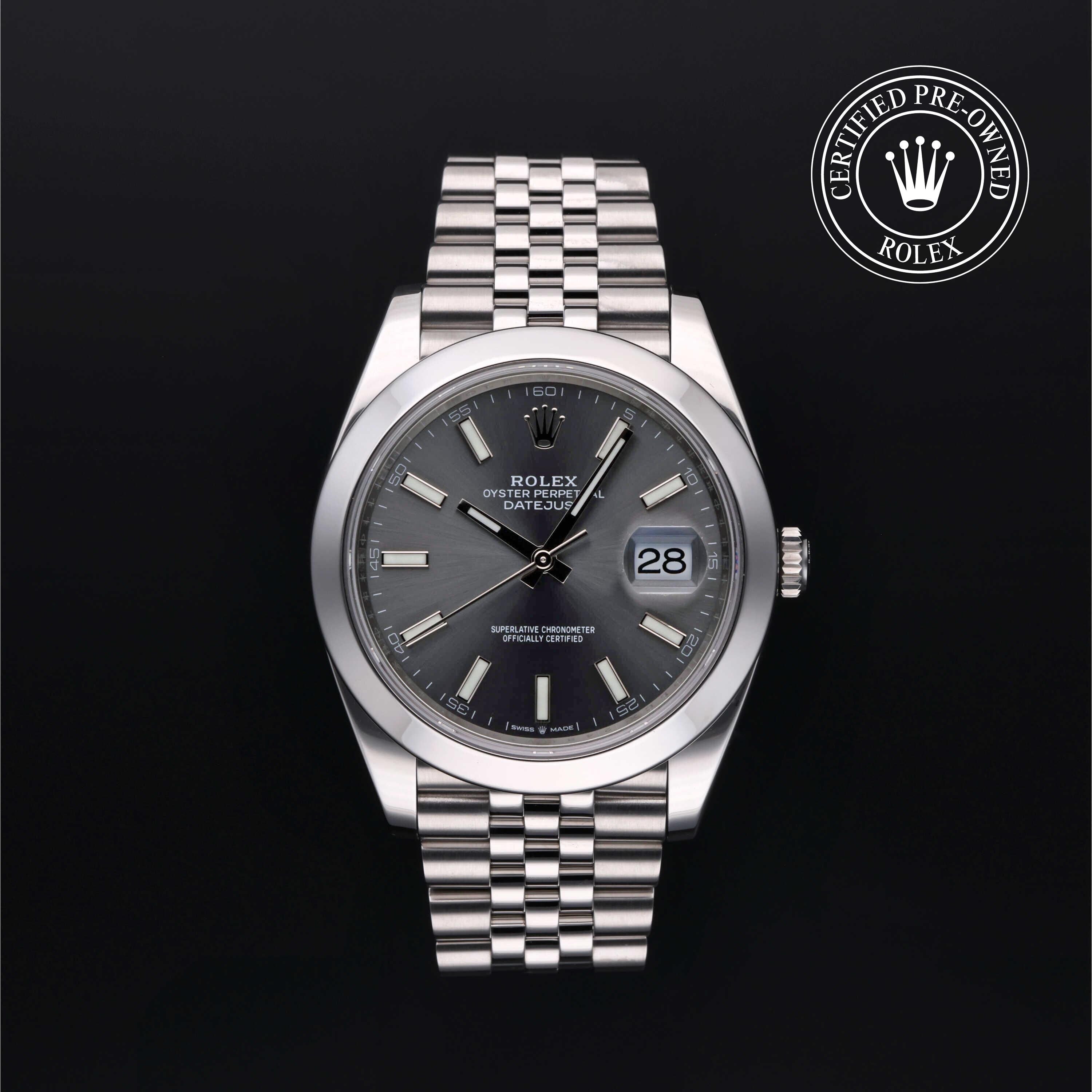 Rolex Certified Pre-owned Datejust M126300-0008 front on black background