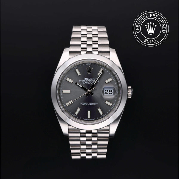 Rolex Certified Pre-owned Datejust M126300-0008 front on black background
