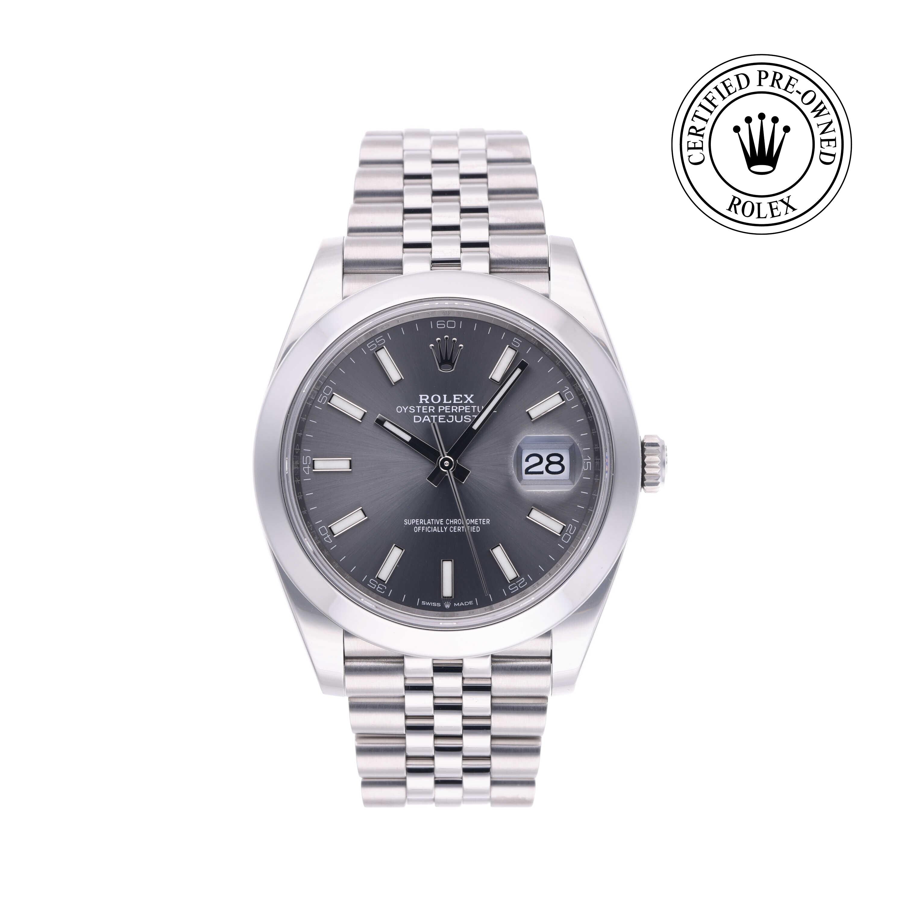 Rolex Certified Pre-owned Datejust M126300-0008 front on white background