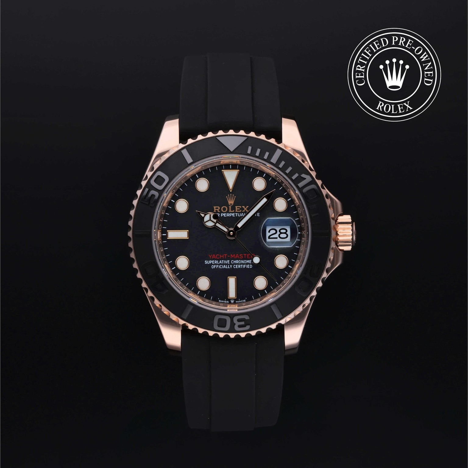 Rolex Certified Pre-owned Yacht-Master M126655-0001 front on black background