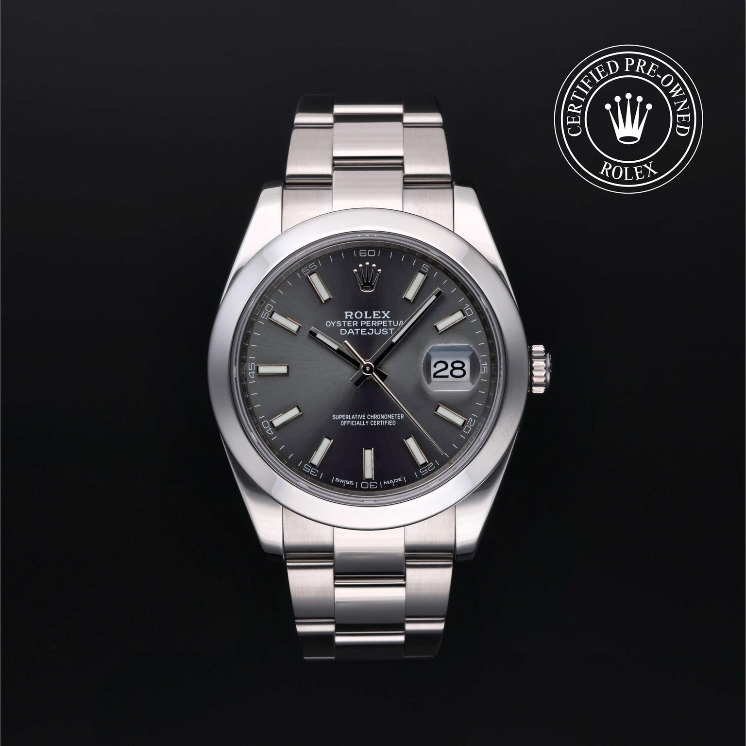 Rolex Certified Pre-owned Datejust M126300-0007 front on black background