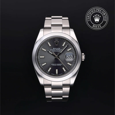 Rolex Certified Pre-owned Datejust M126300-0007 front on black background