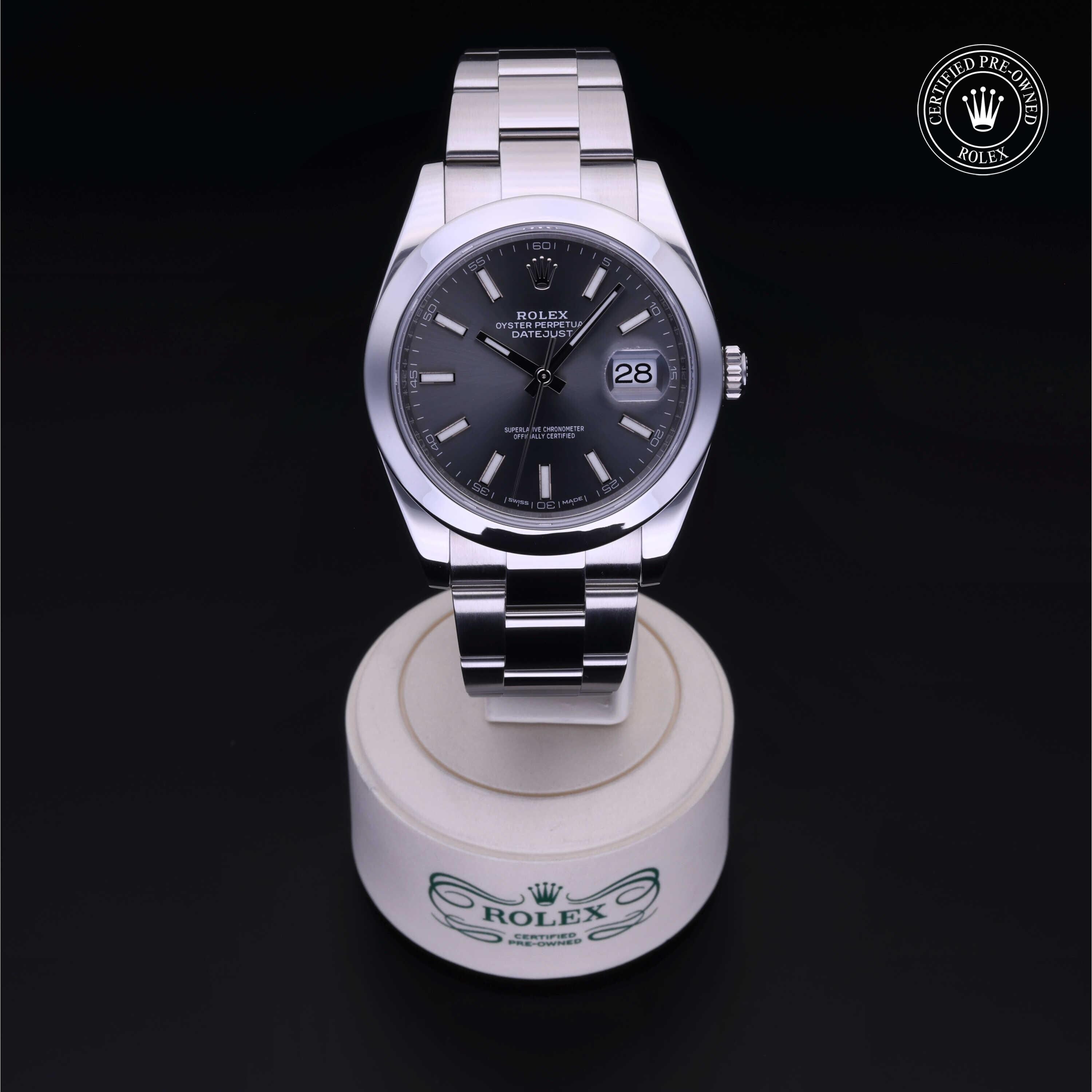 Rolex Certified Pre-owned Datejust M126300-0007 front on black background