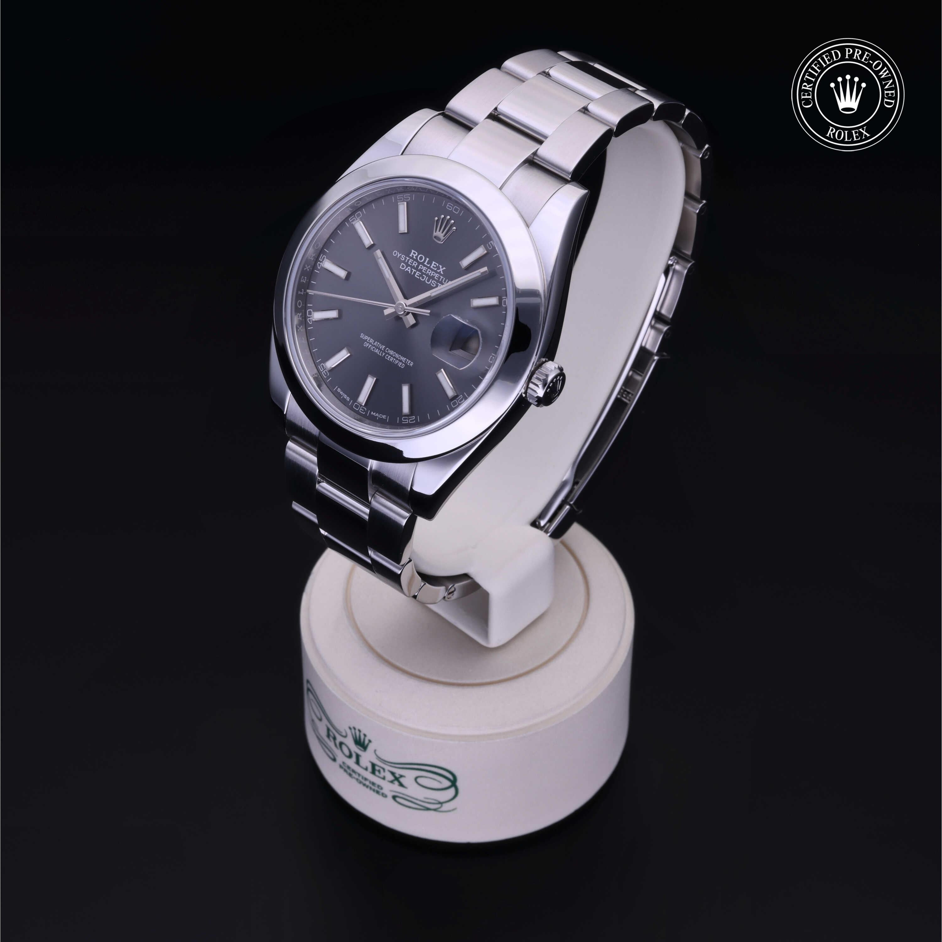 Rolex Certified Pre-owned Datejust M126300-0007 front on black background