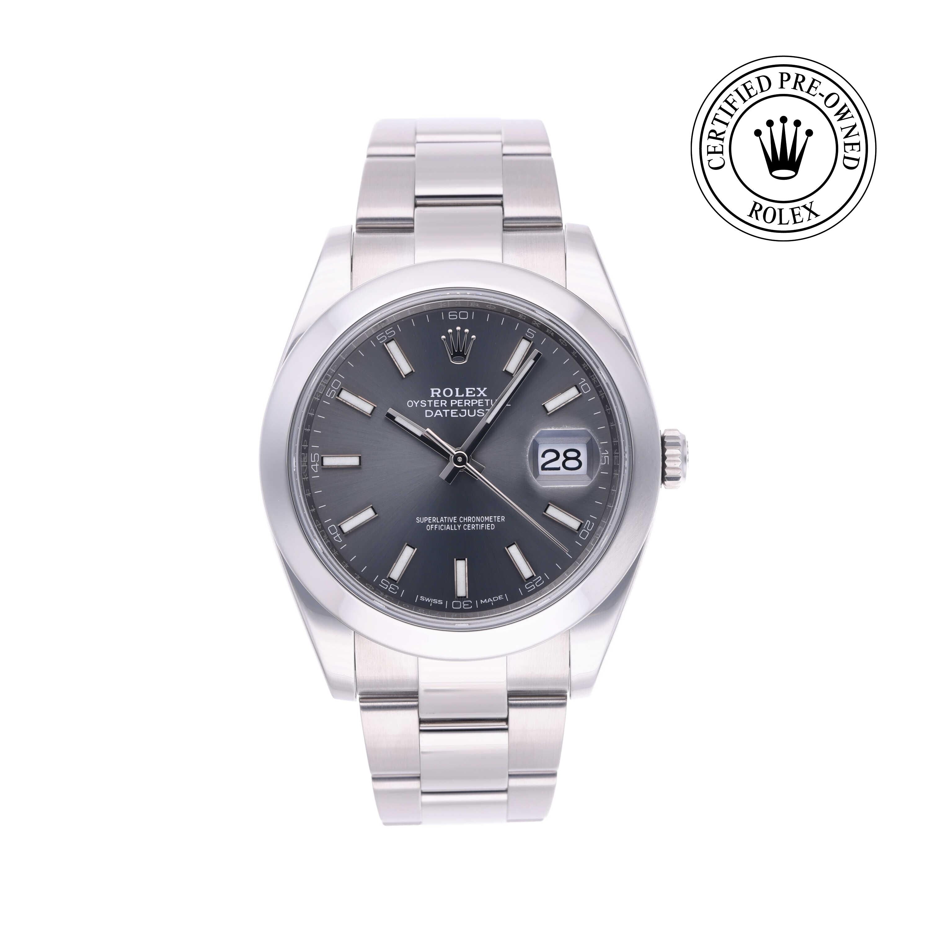 Rolex Certified Pre-owned Datejust M126300-0007 front on white background