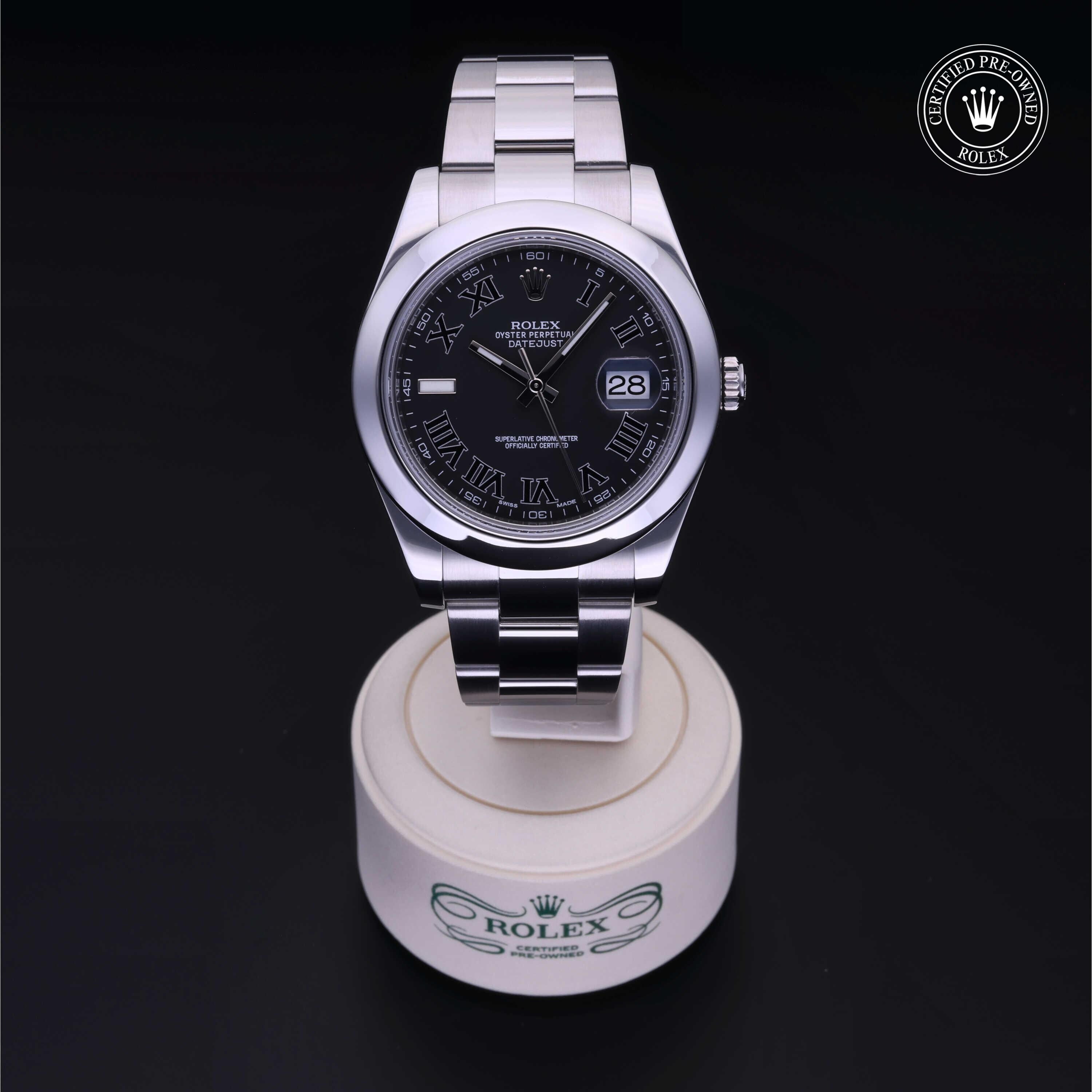 Rolex Certified Pre-owned Datejust M116300-0006 front on black background