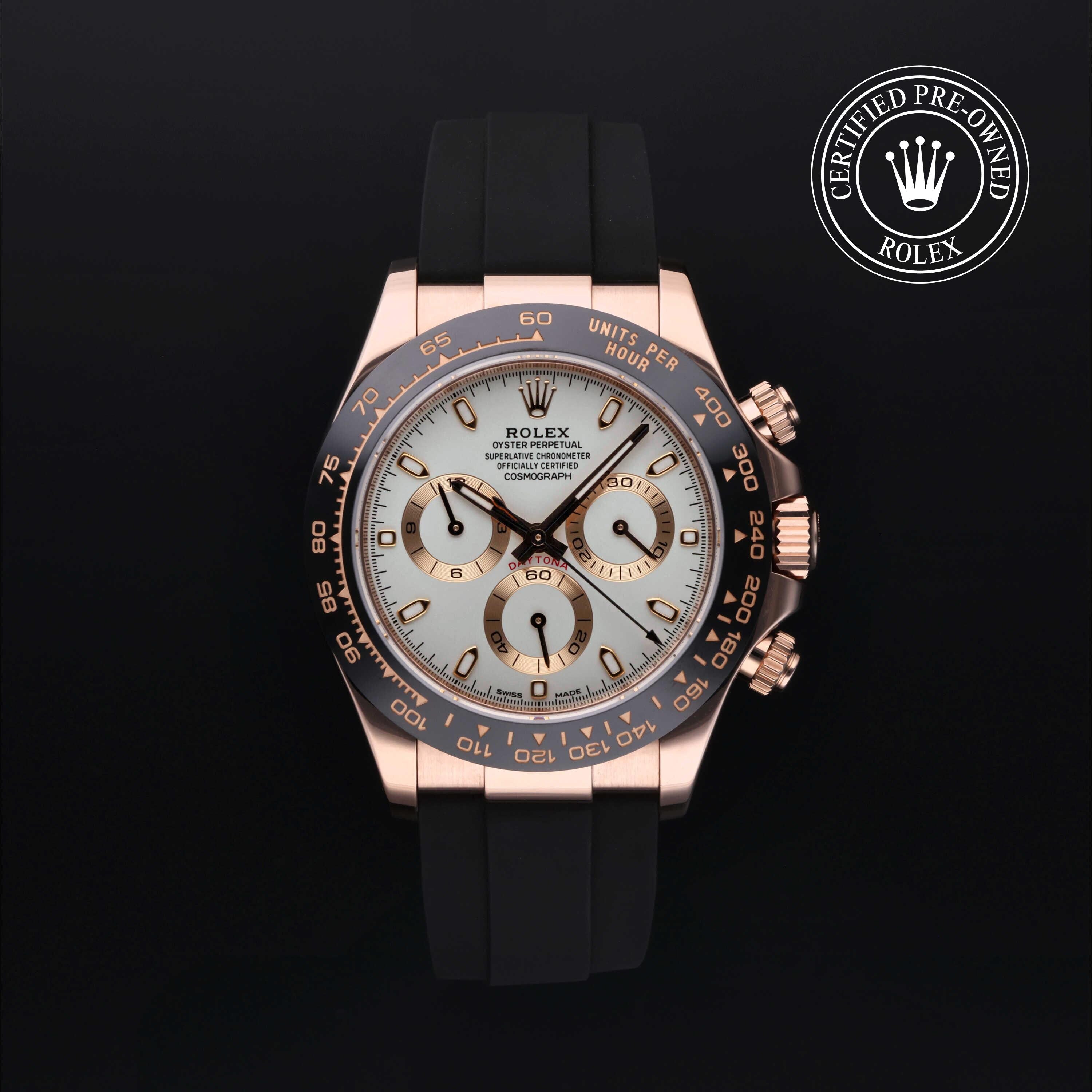 Rolex Certified Pre-owned Daytona M116515LN-0014 front on black background