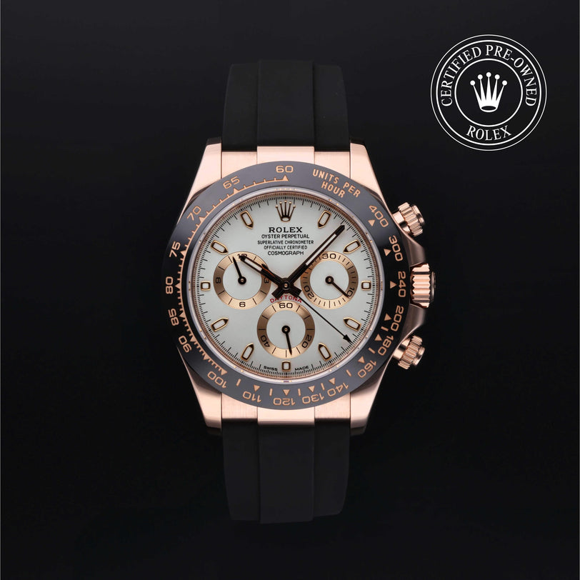 Rolex Certified Pre-owned Daytona M116515LN-0014 front on black background