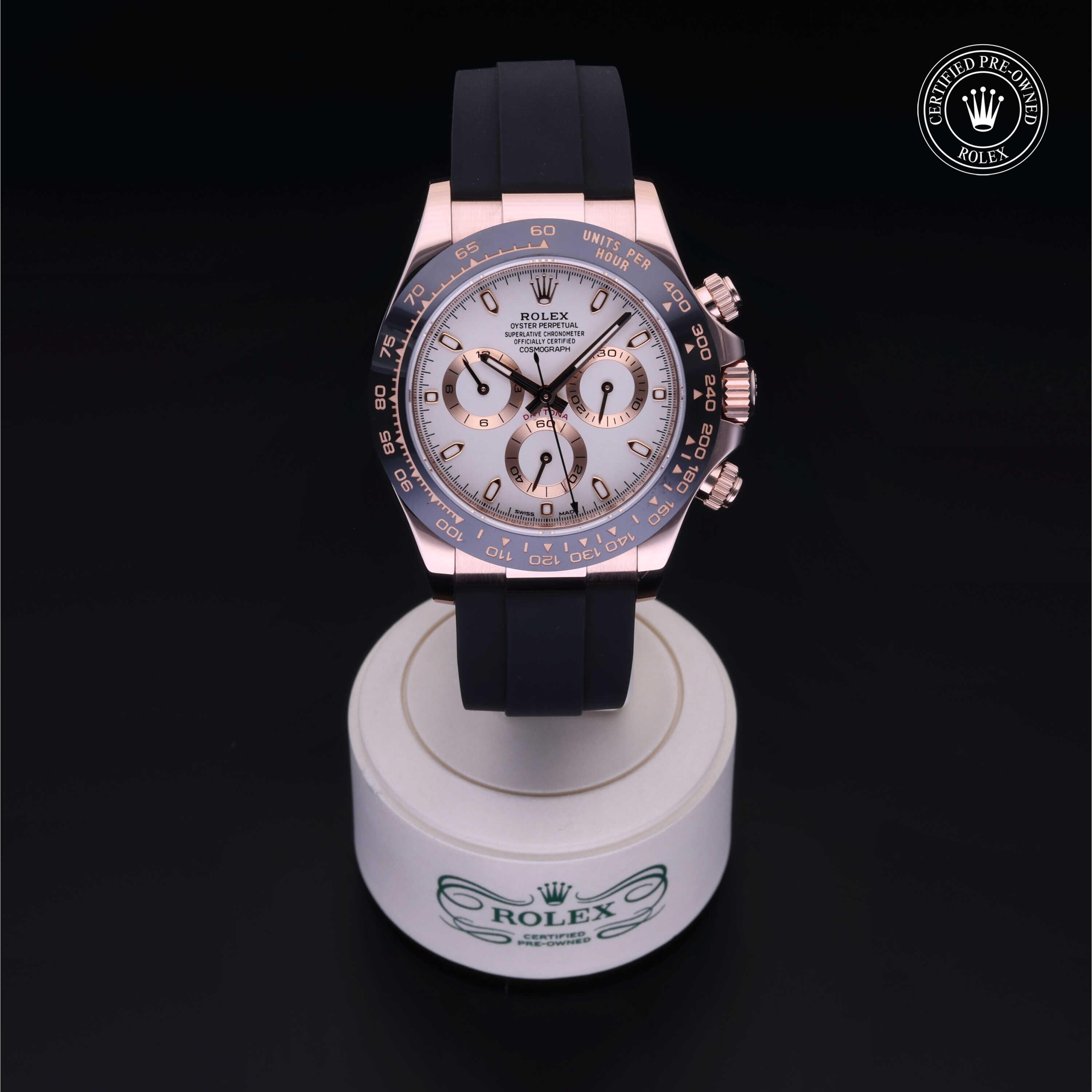 Rolex Certified Pre-owned Daytona M116515LN-0014 front on black background