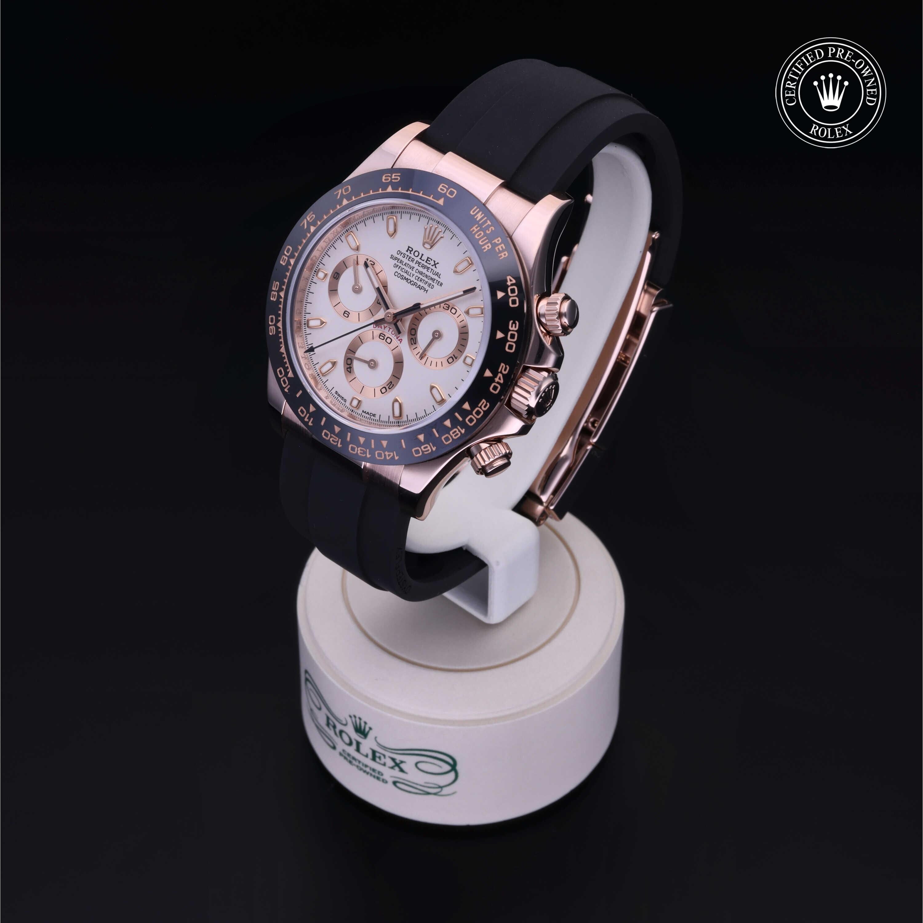 Rolex Certified Pre-owned Daytona M116515LN-0014 front on black background
