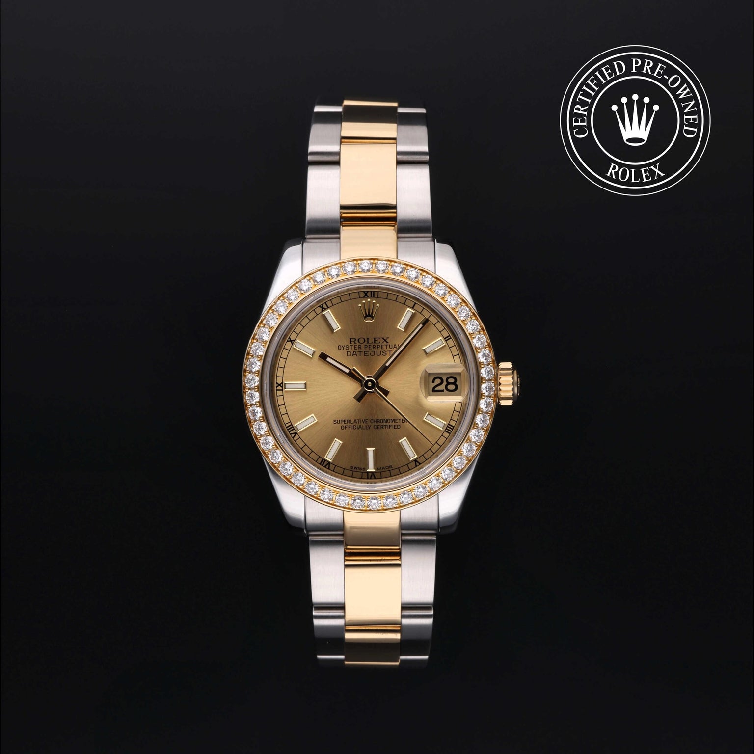 Rolex Certified Pre-owned Lady Datejust M178383-0048 front on black background