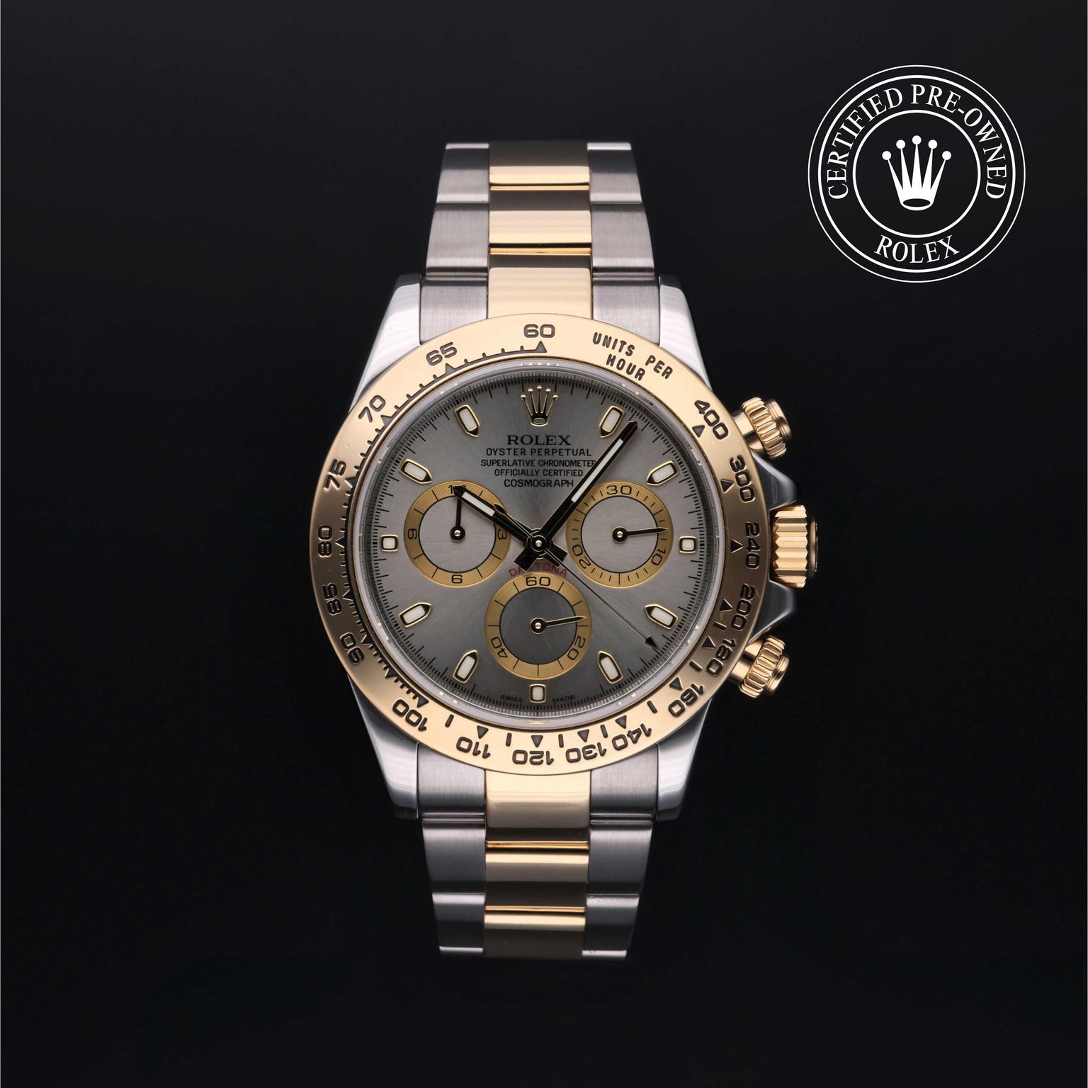 Rolex Certified Pre-owned Daytona M116503-0002 front on black background