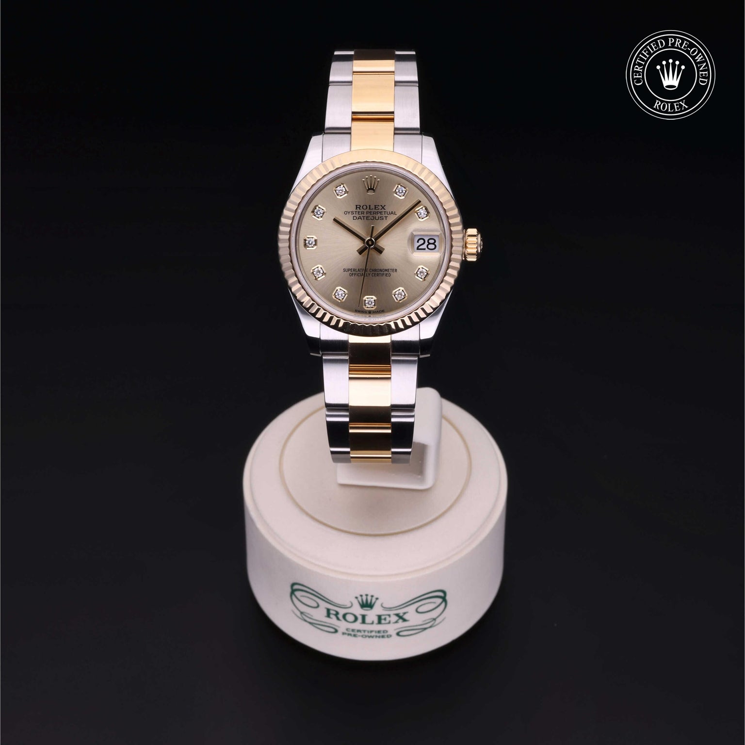 Rolex Certified Pre-owned Lady Datejust M278273-0025 front on black background