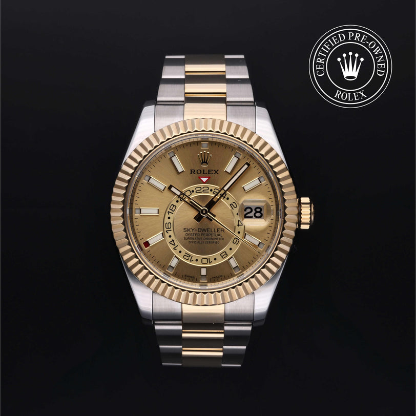 Rolex Certified Pre-owned Sky-Dweller M326933-0001 front on black background