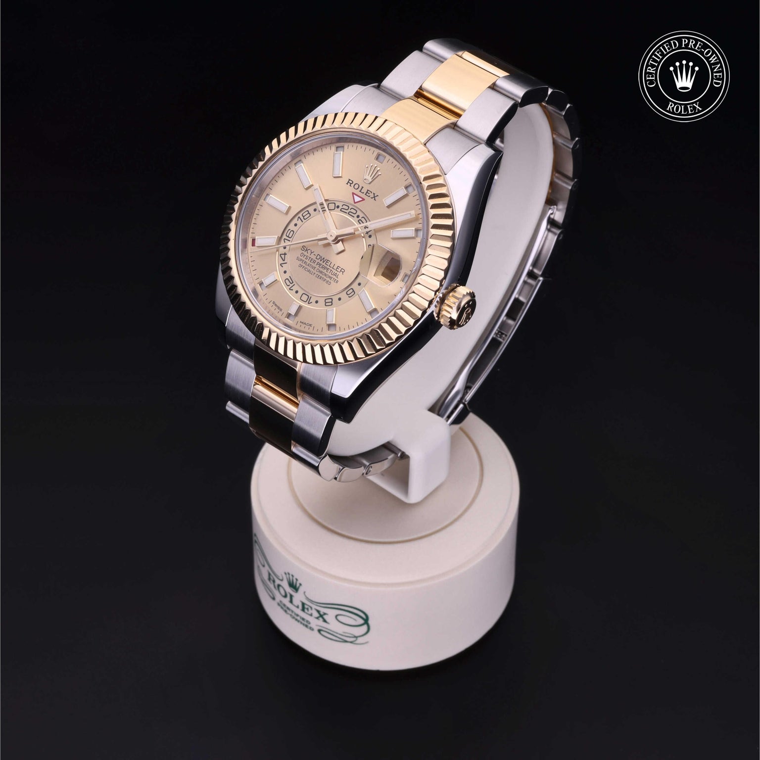 Rolex Certified Pre-owned Sky-Dweller M326933-0001 front on black background