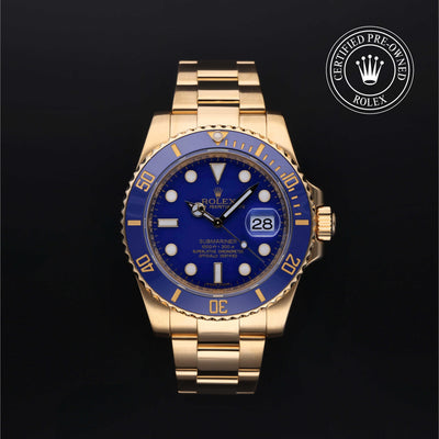 Rolex Certified Pre-owned Submariner M116618LB-0003 front on black background