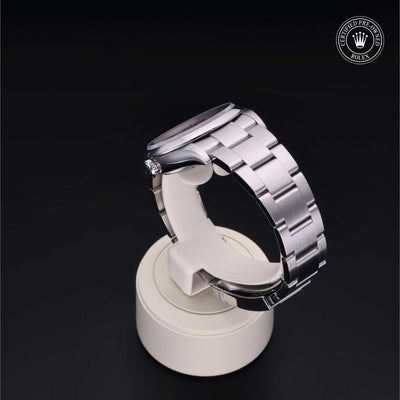 Rolex Certified Pre-owned Oyster Perpetual M126000-0008 front on black background