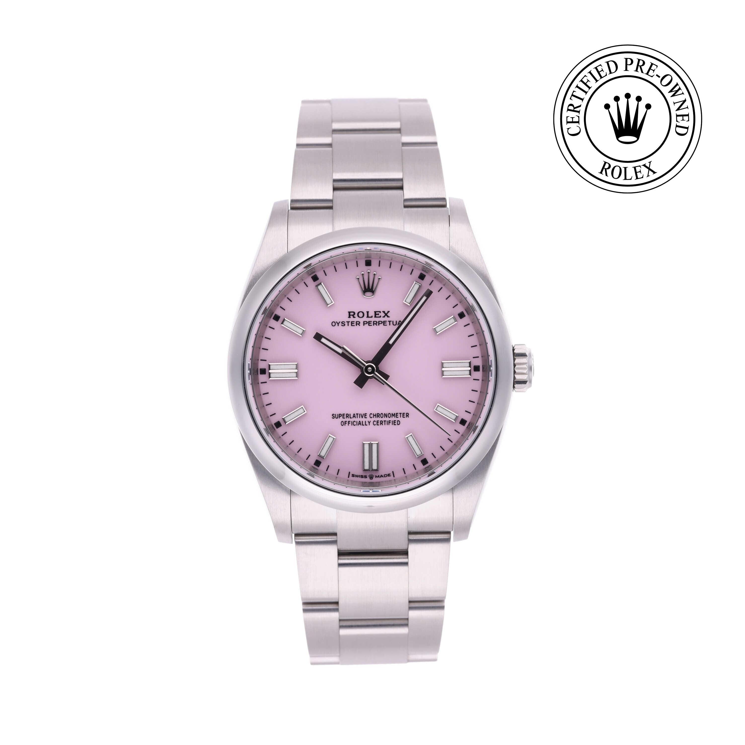 Rolex Certified Pre-owned Oyster Perpetual M126000-0008 front on white background