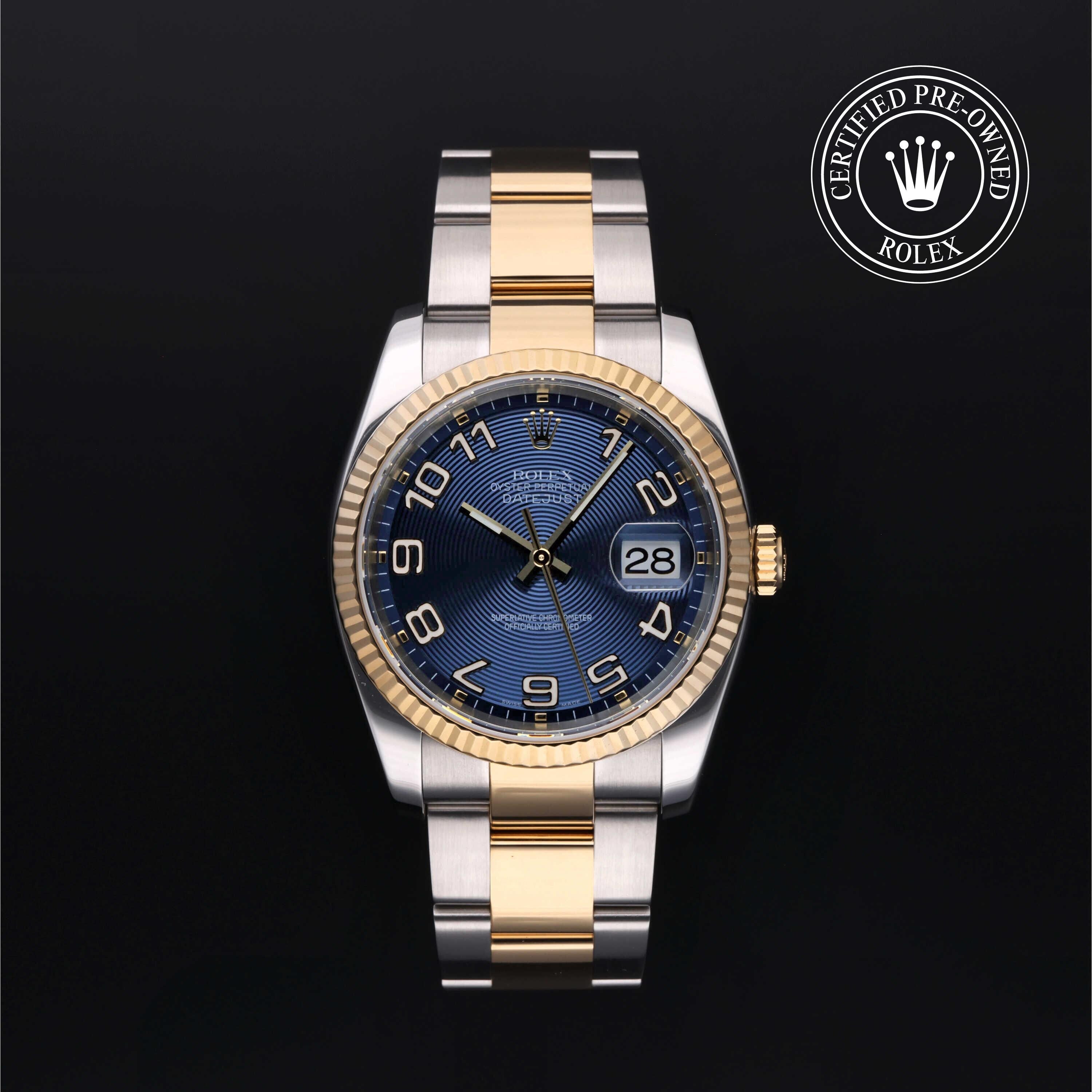 Rolex Certified Pre-owned Datejust M116233-0092 front on black background