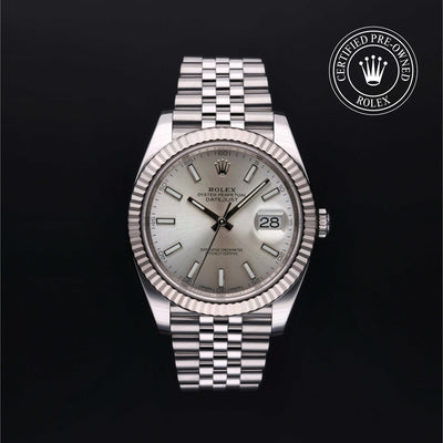 Rolex Certified Pre-owned Datejust M126334-0004 front on black background