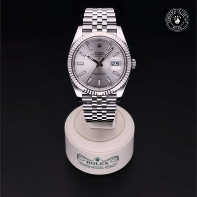 Rolex Certified Pre-owned Datejust M126334-0004 front on black background