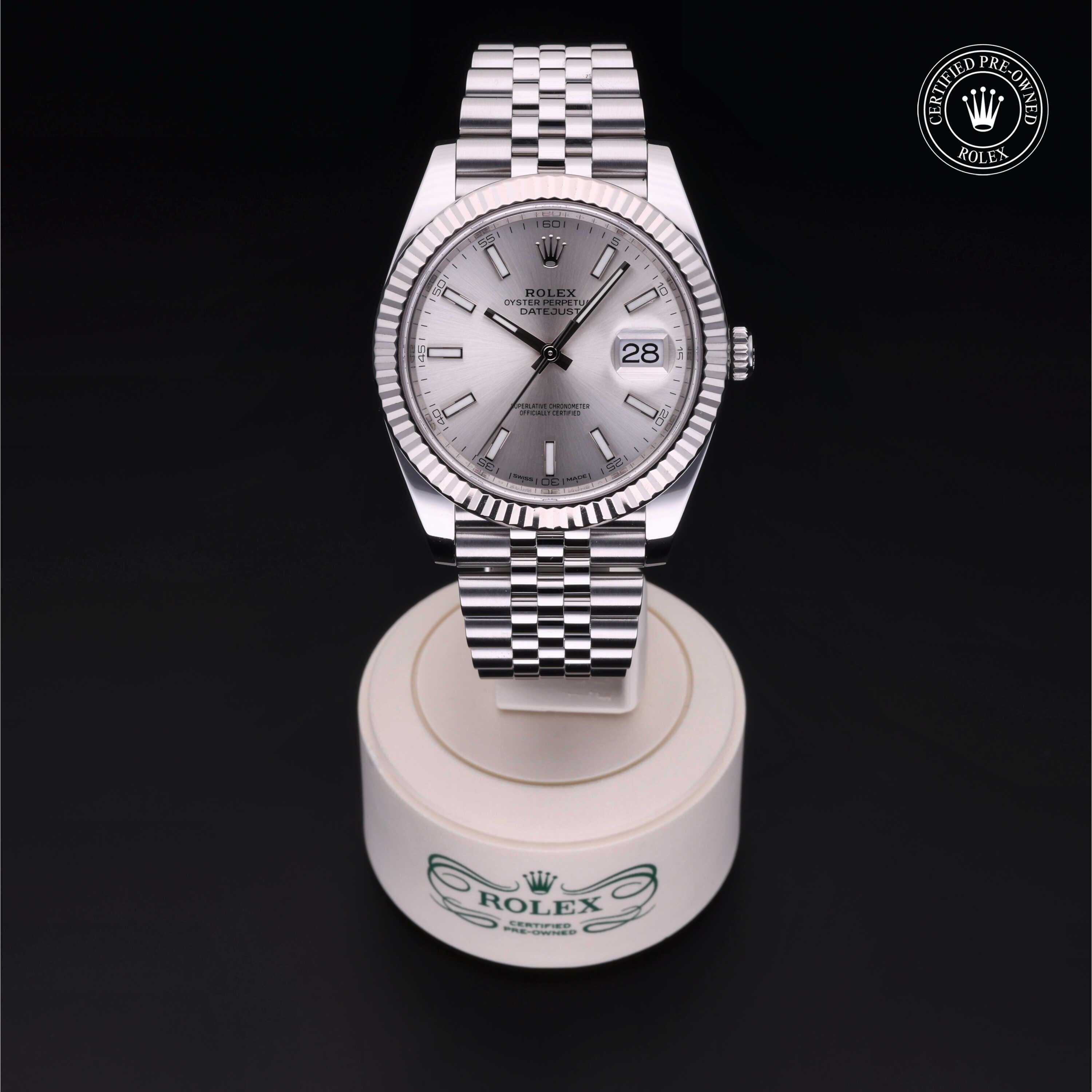 Rolex Certified Pre-owned Datejust M126334-0004 front on black background