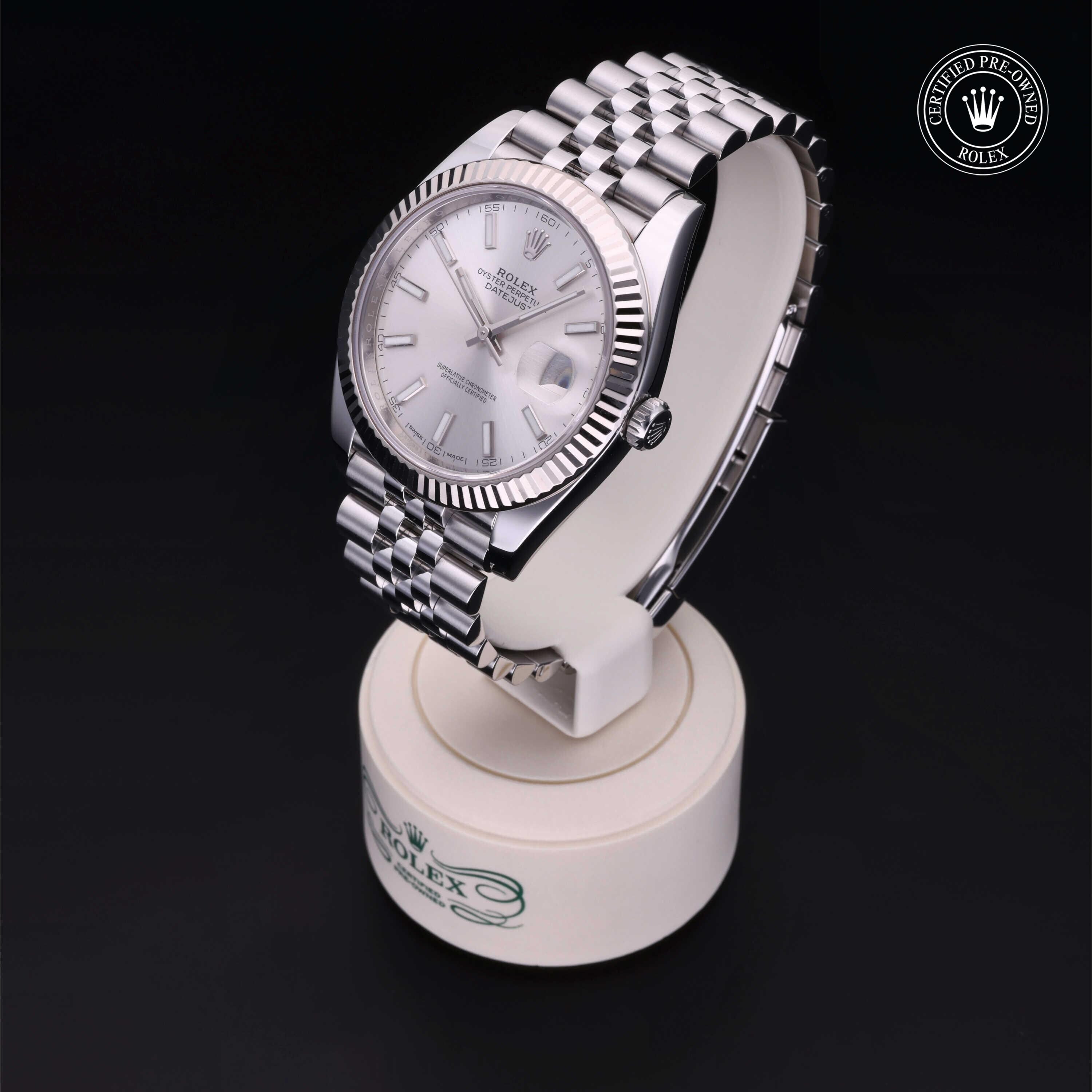 Rolex Certified Pre-owned Datejust M126334-0004 front on black background