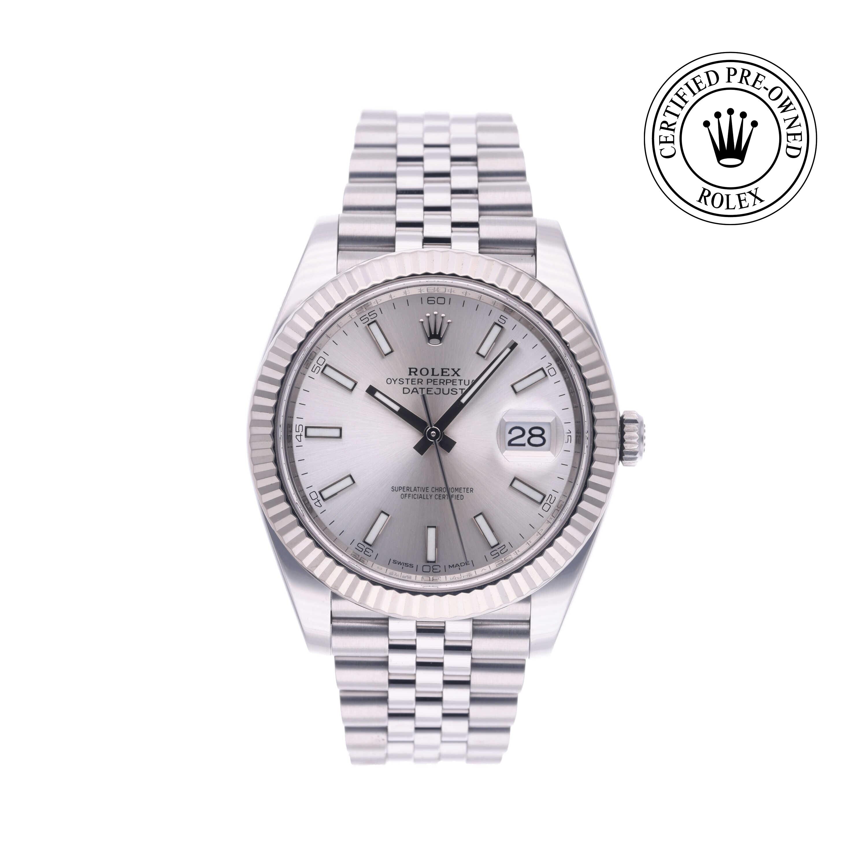 Rolex Certified Pre-owned Datejust M126334-0004 front on white background
