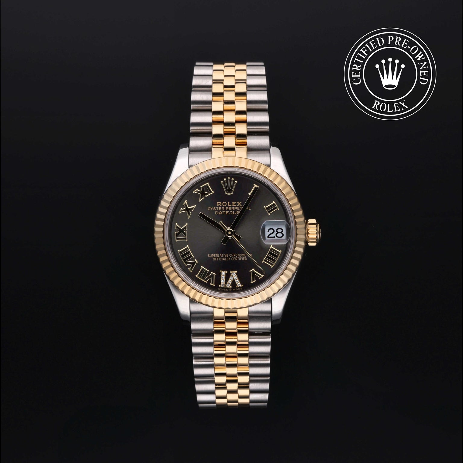 Rolex Certified Pre-owned Lady Datejust M278273-0018 front on black background