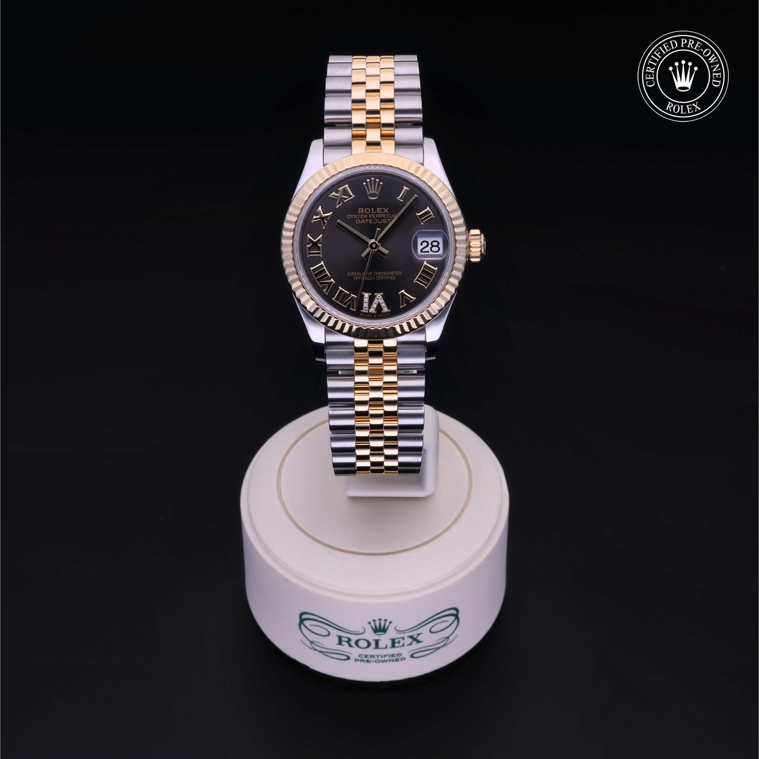 Rolex Certified Pre-owned Lady Datejust M278273-0018 front on black background
