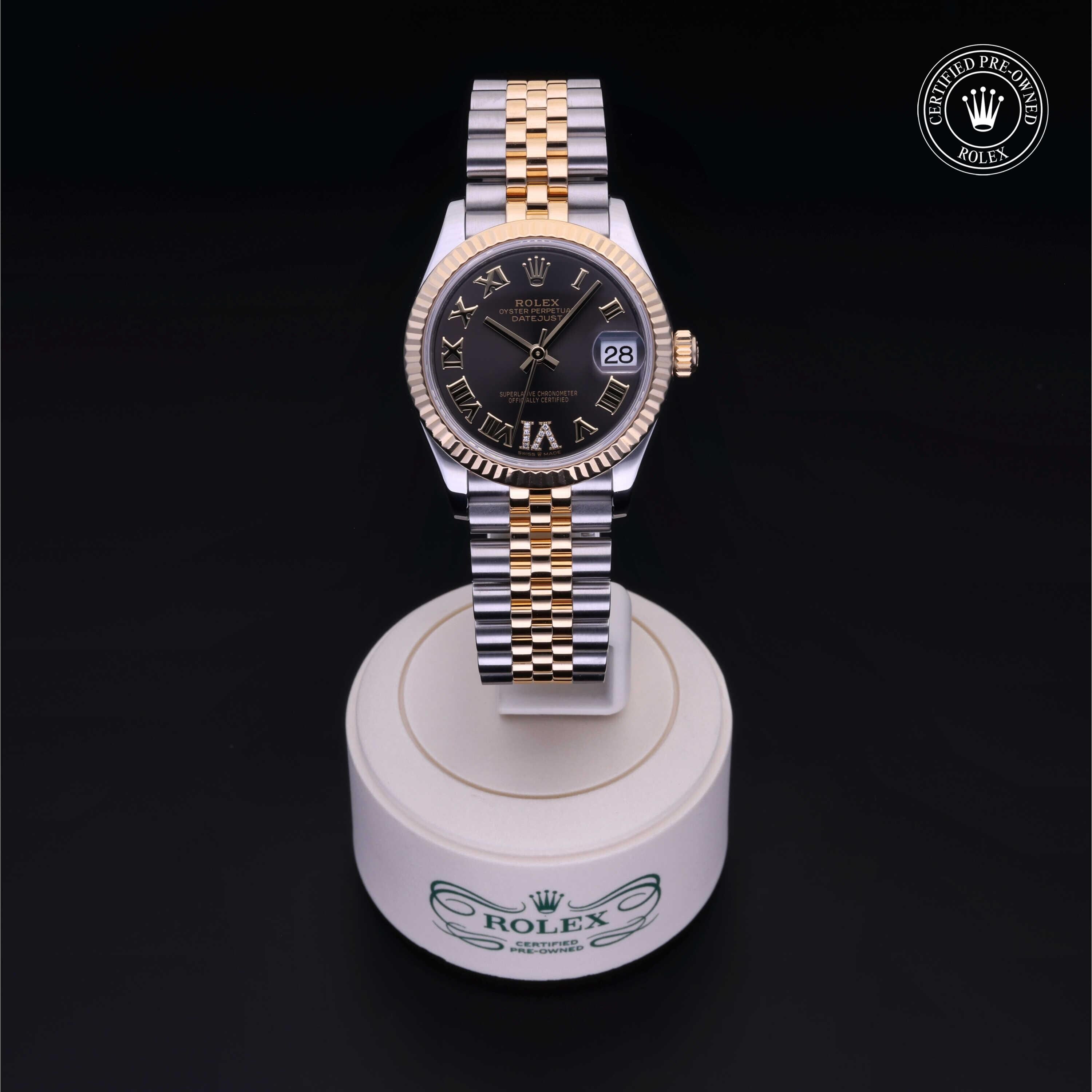 Rolex Certified Pre-owned Lady Datejust M278273-0018 front on black background