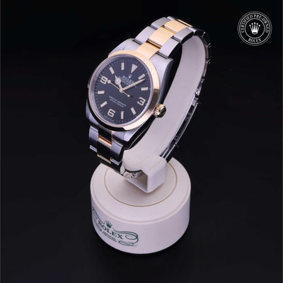 Rolex Certified Pre-owned Explorer M124273-0001 front on black background