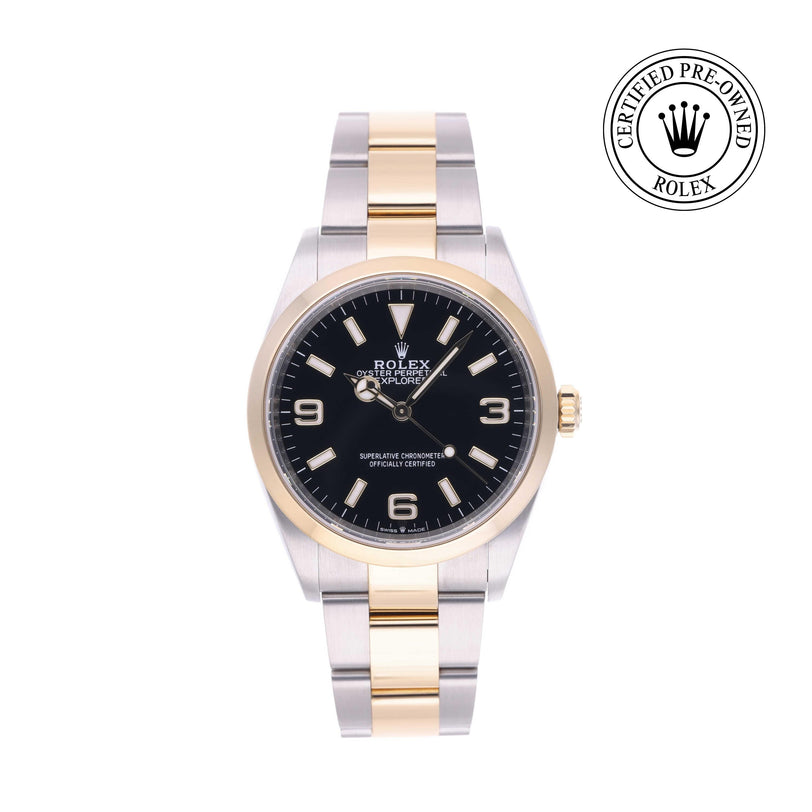Rolex Certified Pre-owned Explorer M124273-0001 front on white background