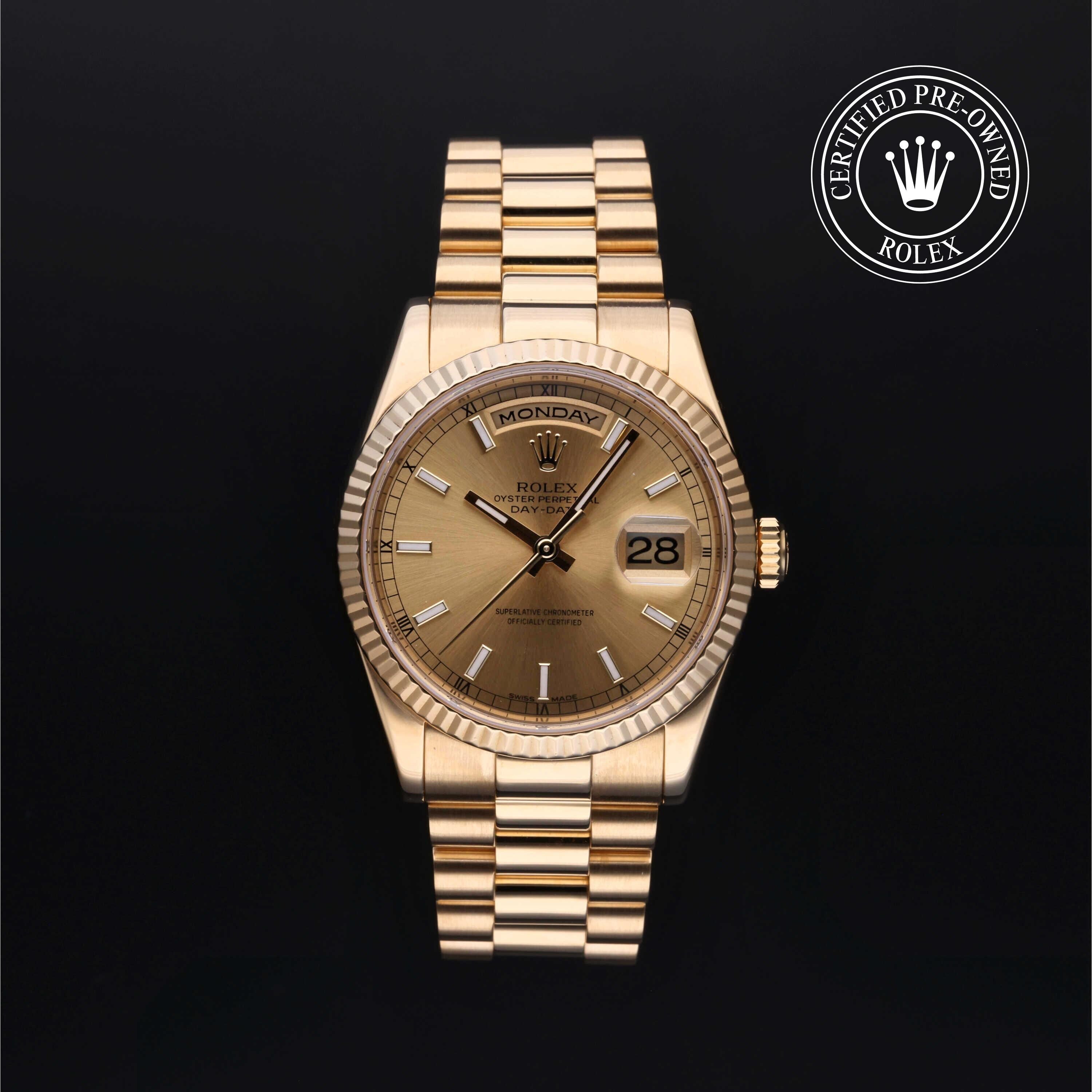 Rolex Certified Pre-owned Day-date M118238-0103 front on black background