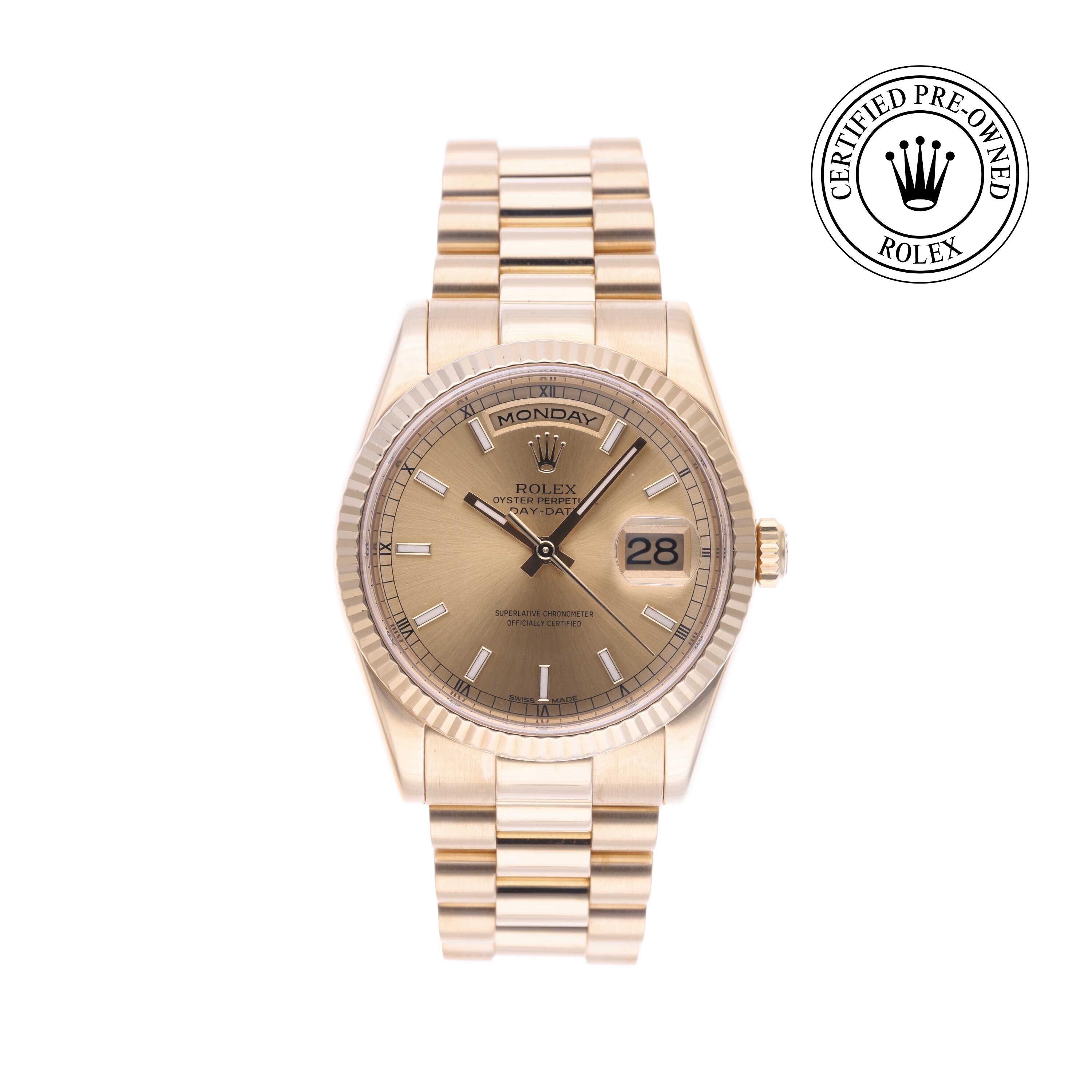 Rolex Certified Pre-owned Day-date M118238-0103 front on white background