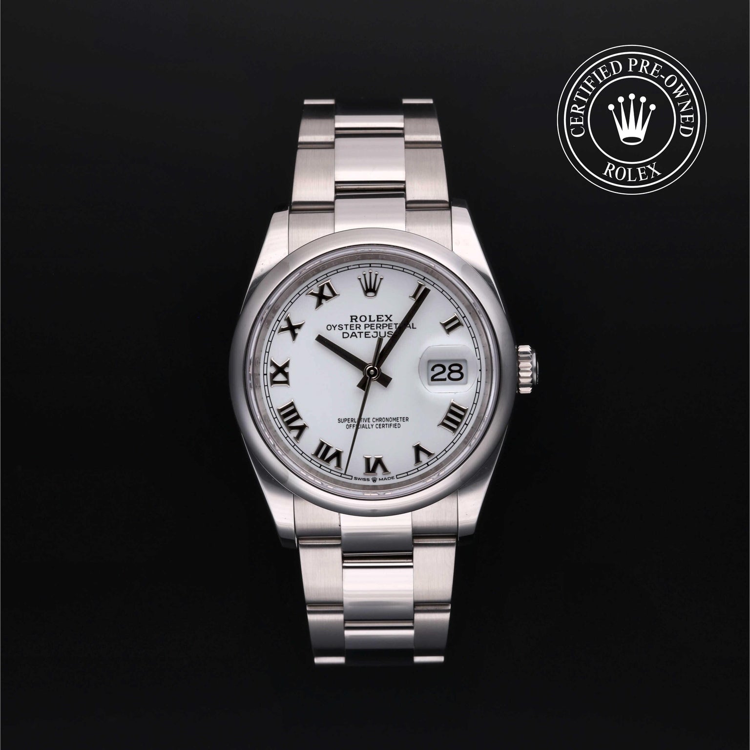 Rolex Certified Pre-owned Datejust M126200-0008 front on black background