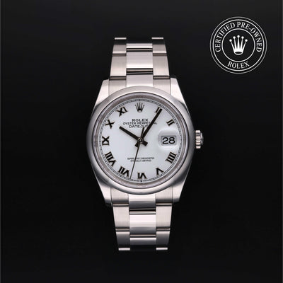 Rolex Certified Pre-owned Datejust M126200-0008 front on black background