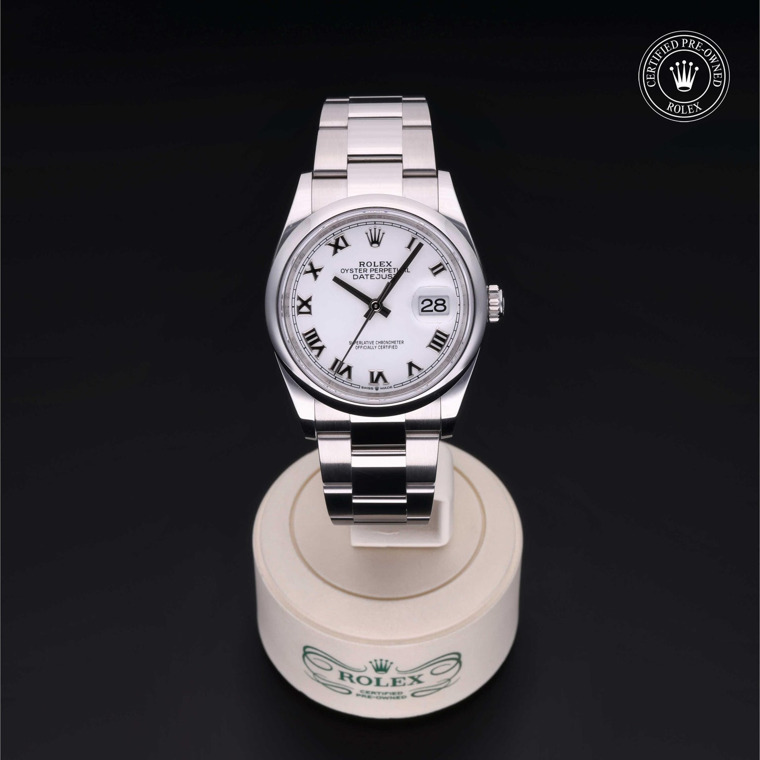 Rolex Certified Pre-owned Datejust M126200-0008 front on black background