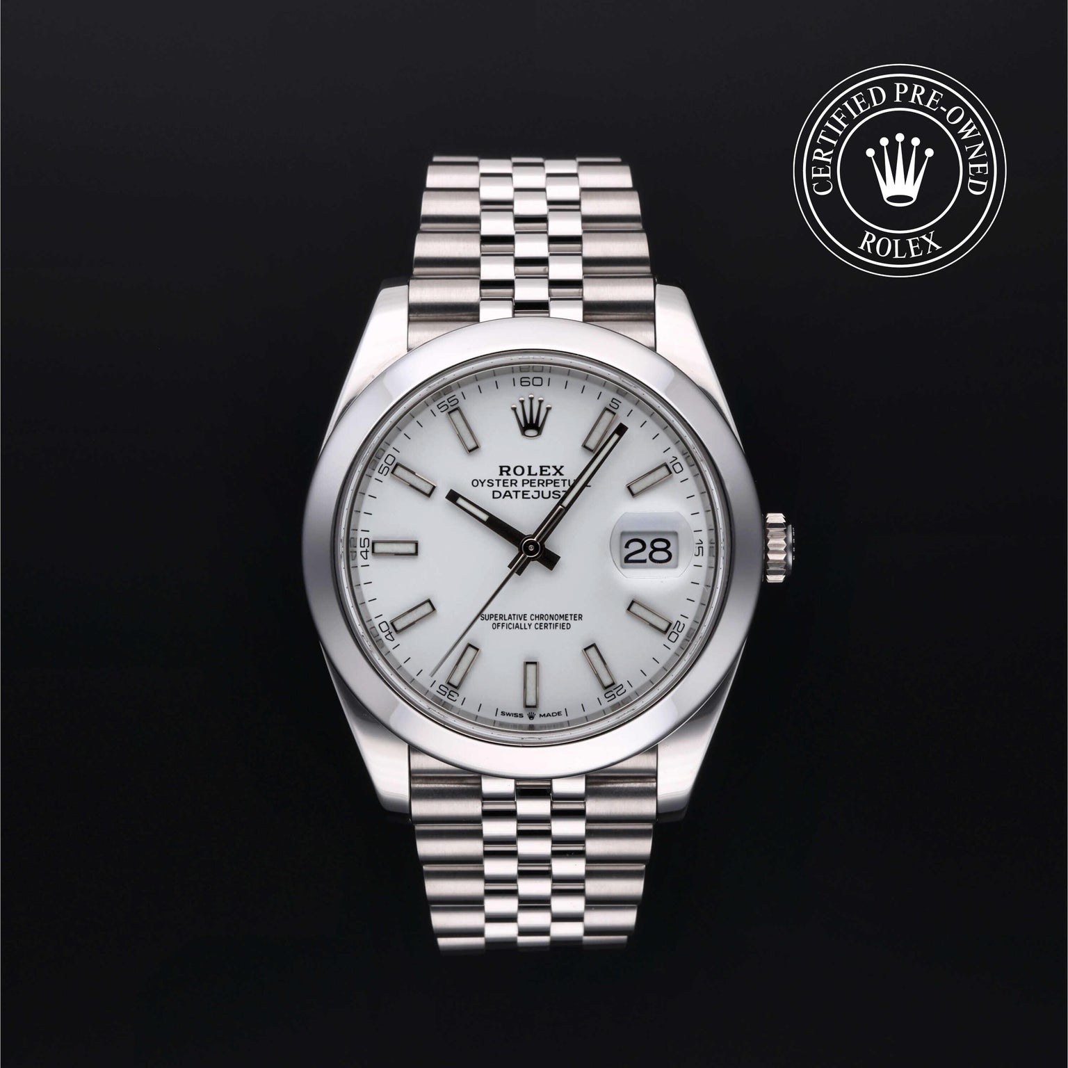 Rolex Certified Pre-owned Datejust M126300-0006 front on black background