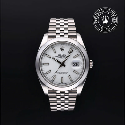 Rolex Certified Pre-owned Datejust M126300-0006 front on black background