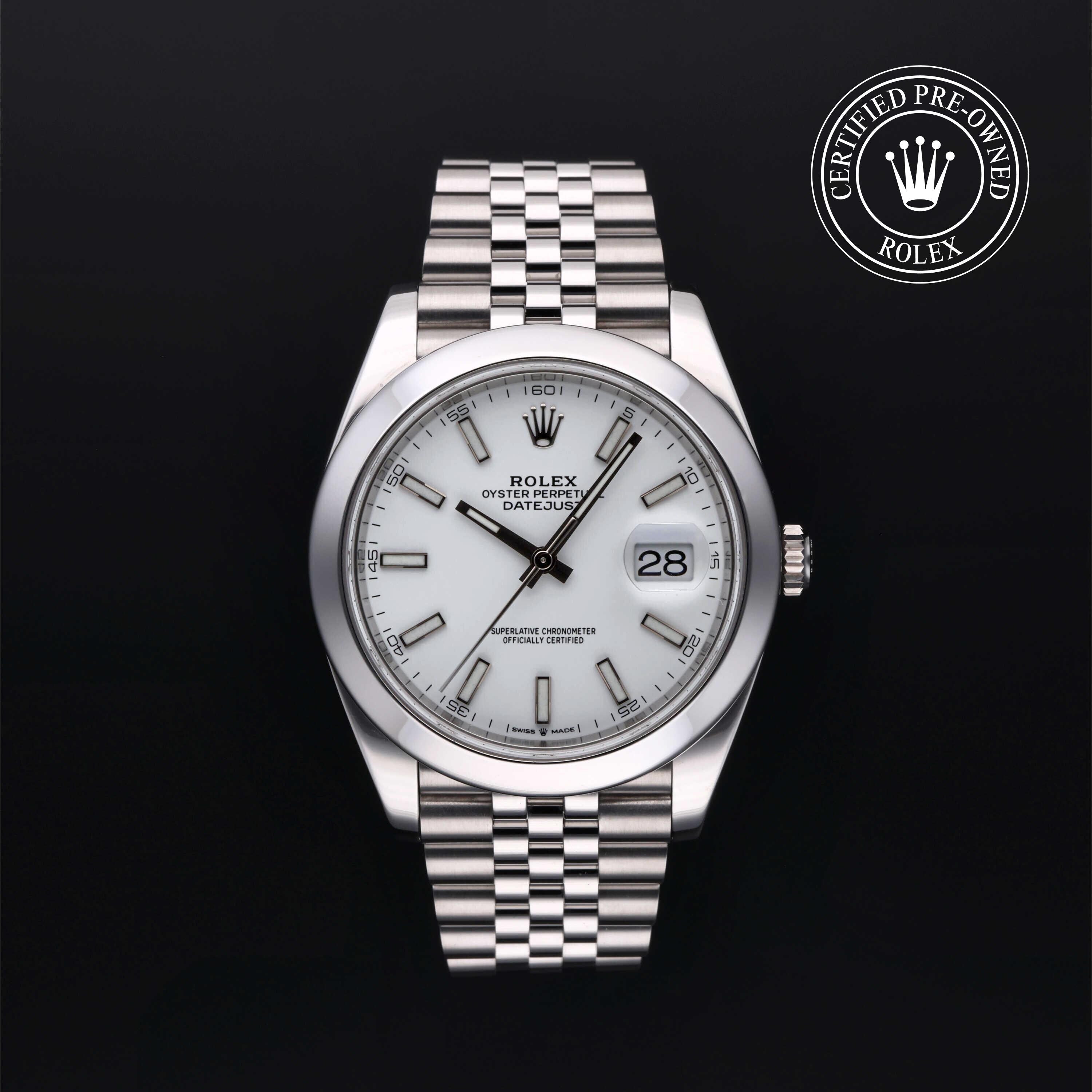 Rolex Certified Pre-owned Datejust M126300-0006 front on black background