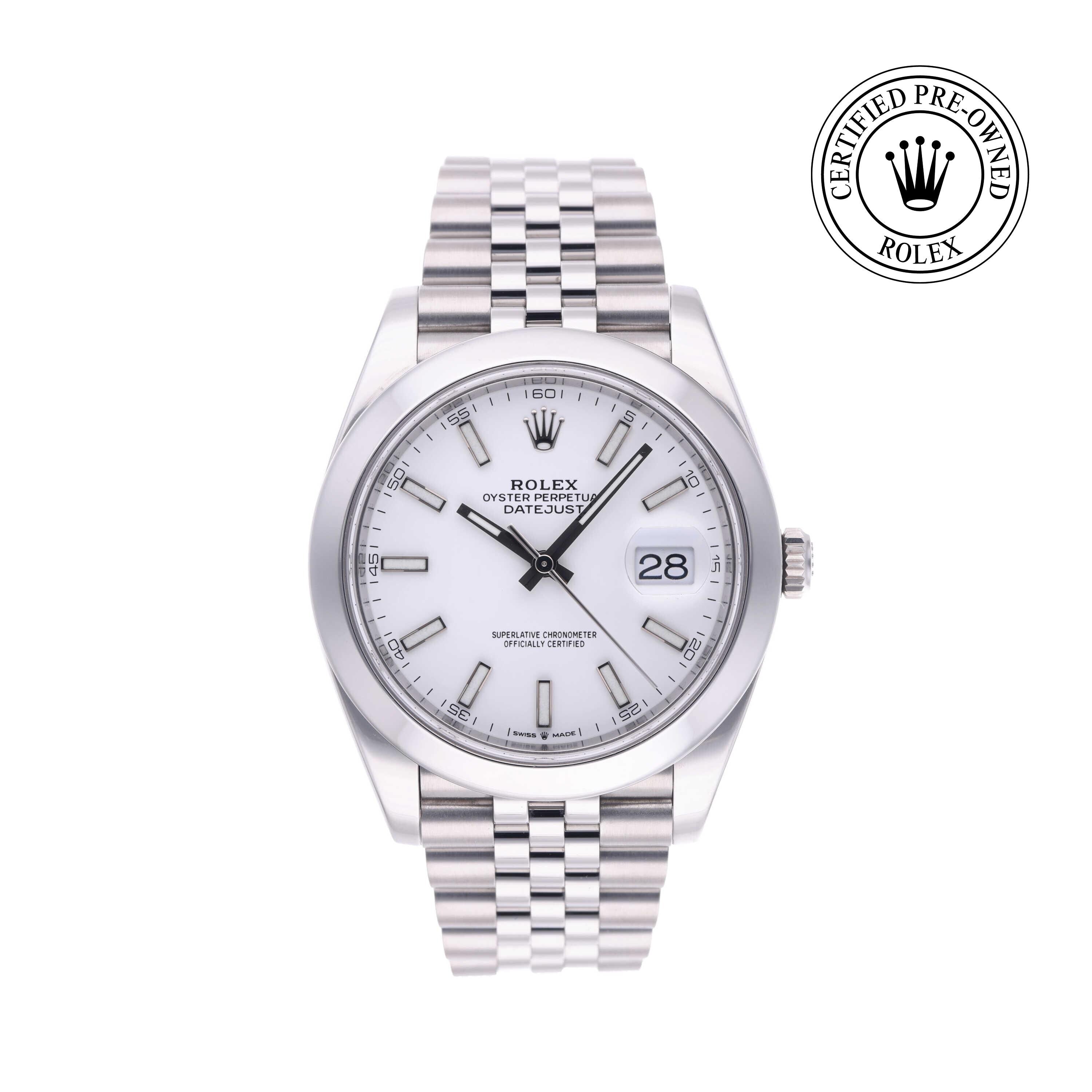 Rolex Certified Pre-owned Datejust M126300-0006 front on white background
