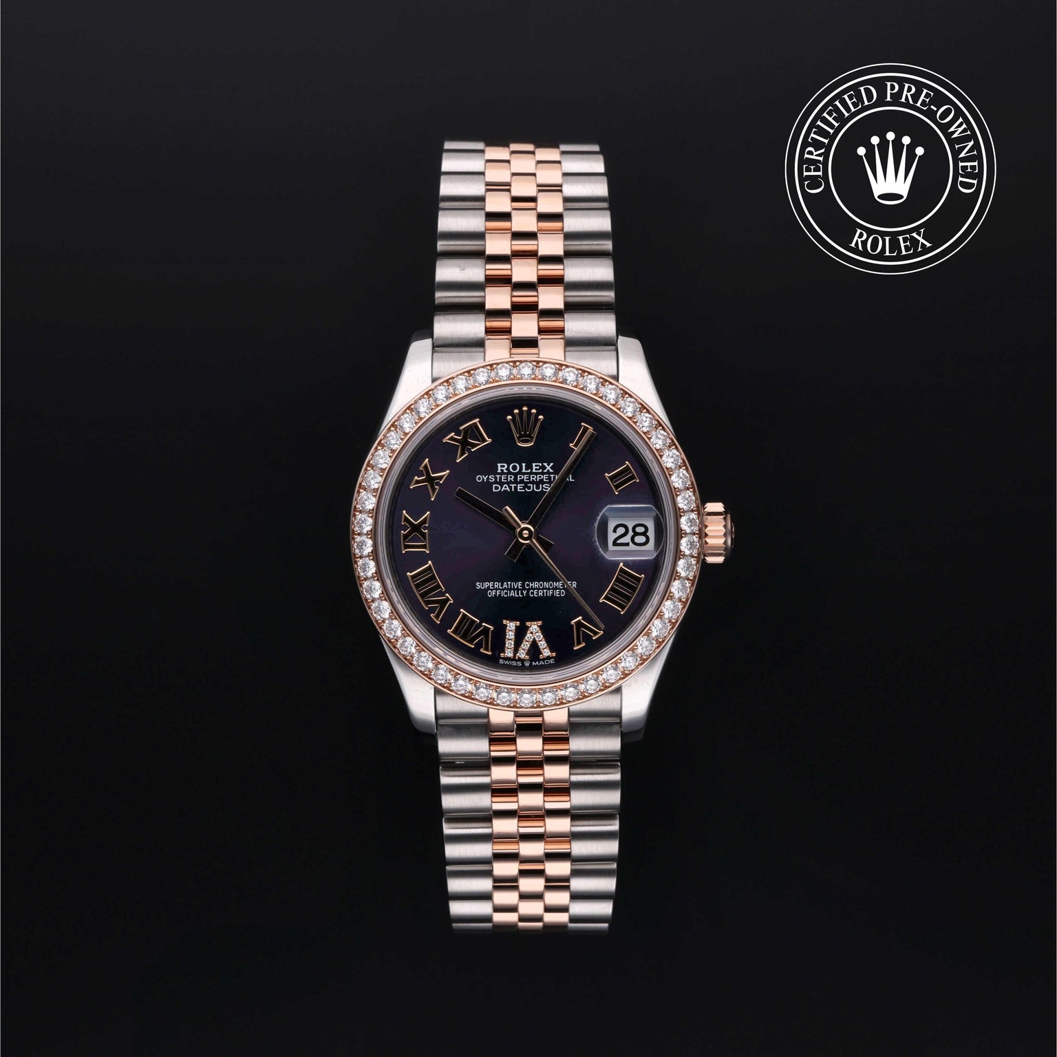 Rolex Certified Pre-owned Lady Datejust M278381RBR-0020 front on black background