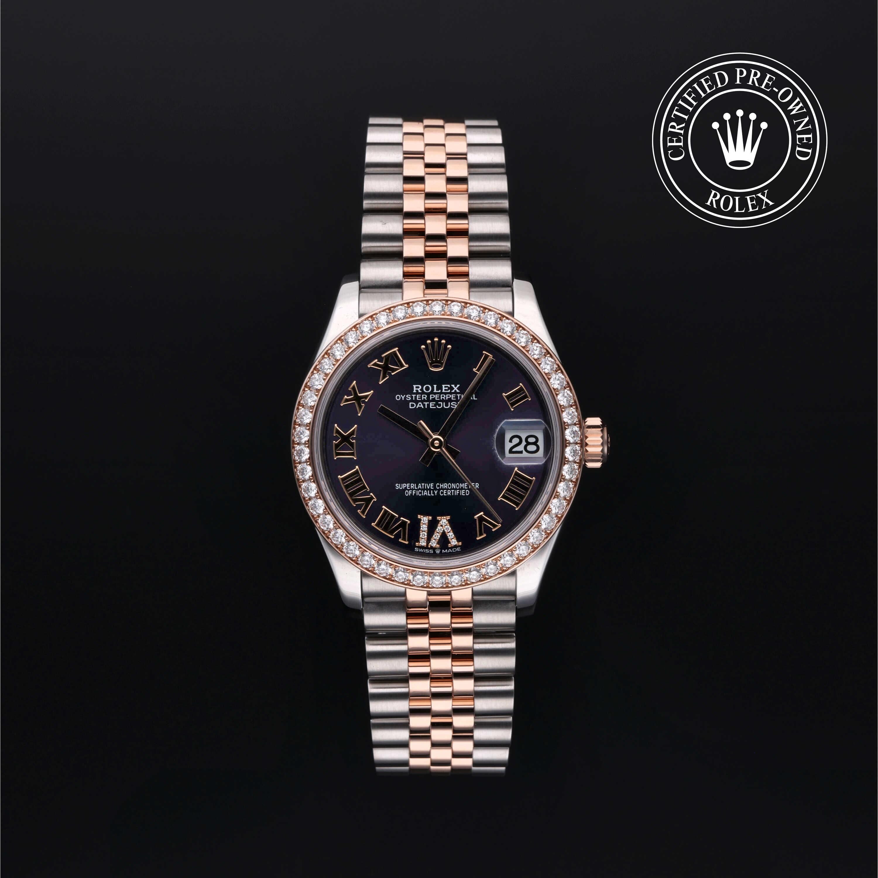 Rolex Certified Pre-owned Lady Datejust M278381RBR-0020 front on black background
