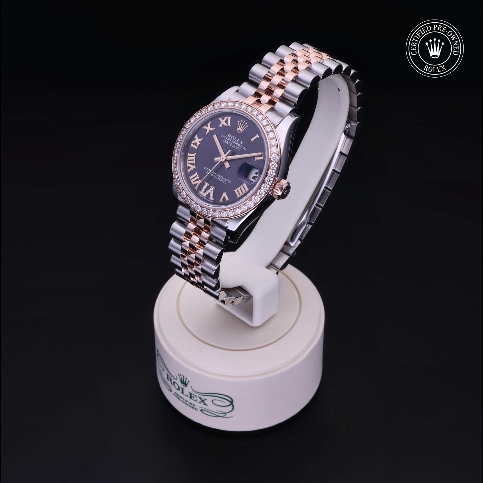 Rolex Certified Pre-owned Lady Datejust M278381RBR-0020 front on black background