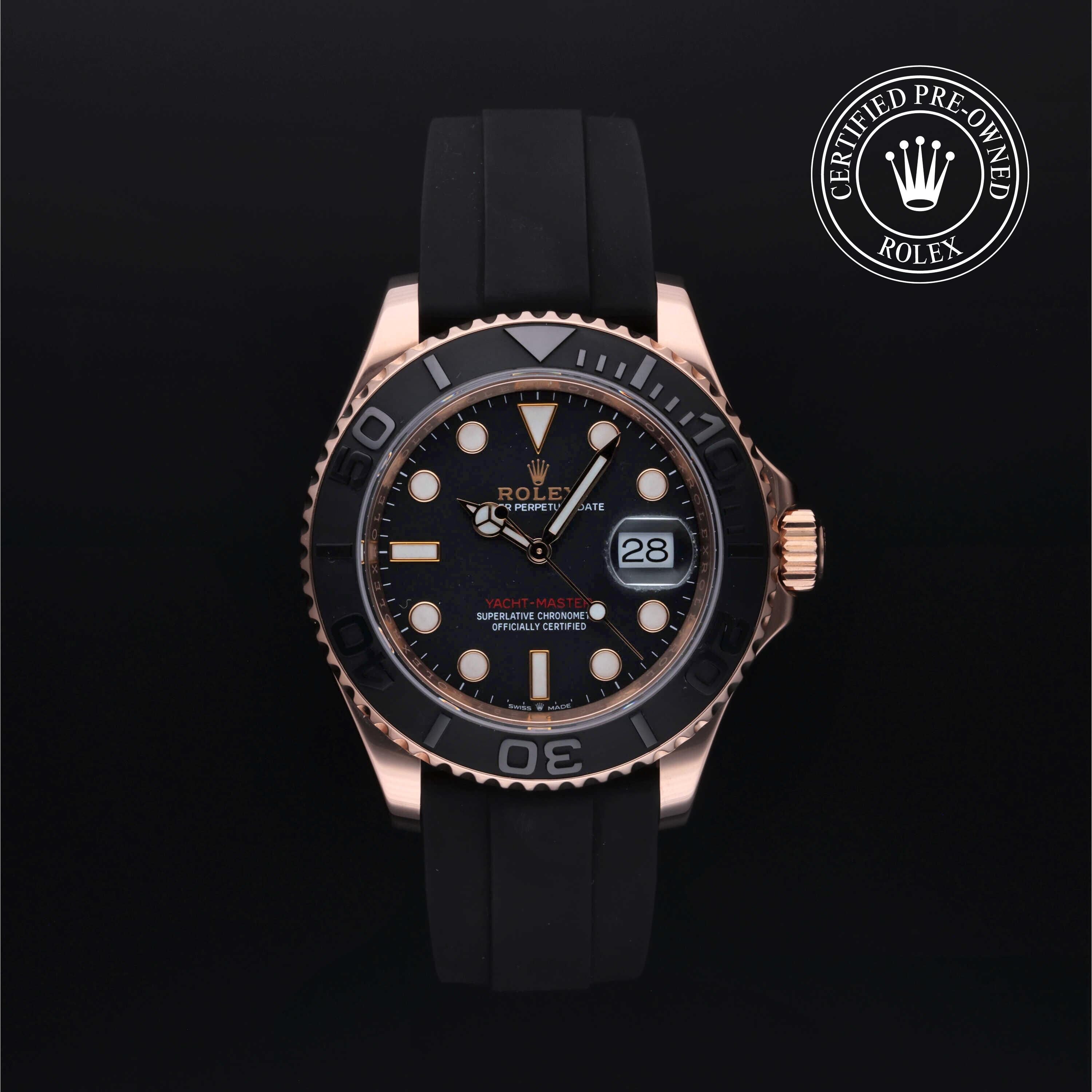 Rolex Certified Pre-owned Yacht-Master M126655-0002 front on black background