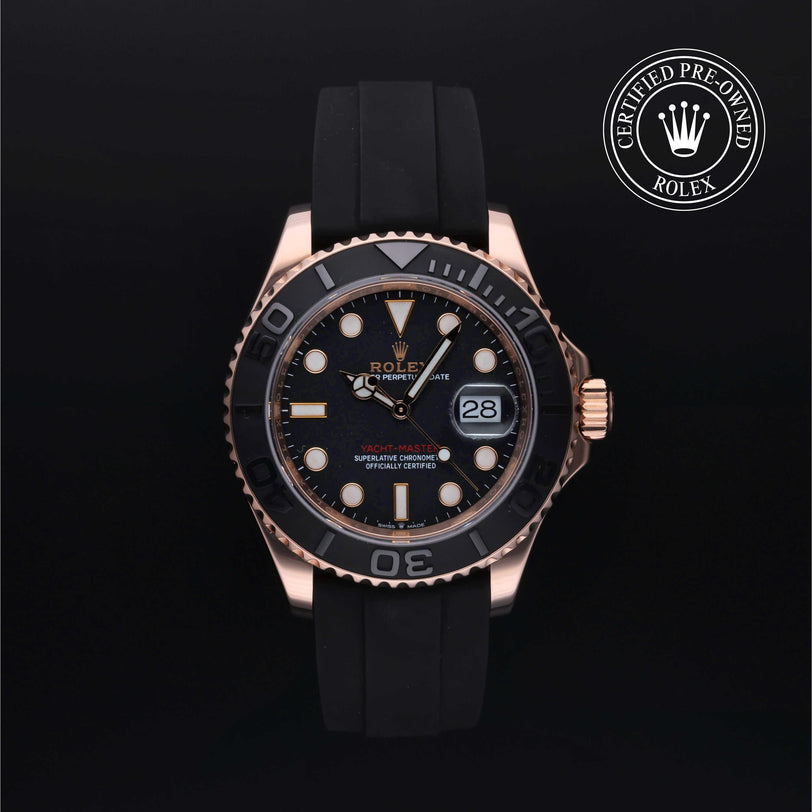 Rolex Certified Pre-owned Yacht-Master M126655-0002 front on black background