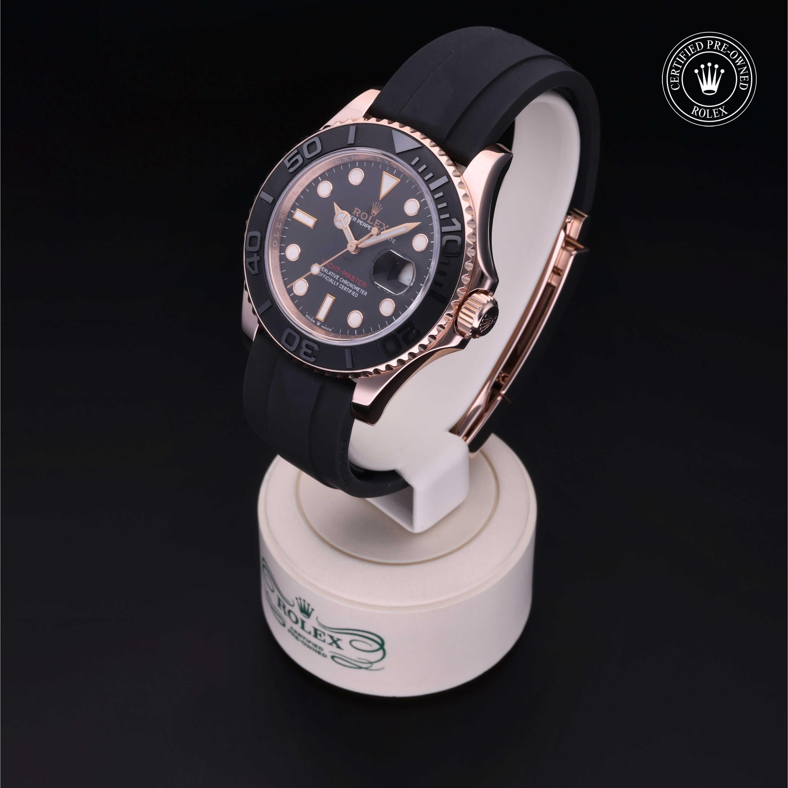 Rolex Certified Pre-owned Yacht-Master M126655-0002 front on black background