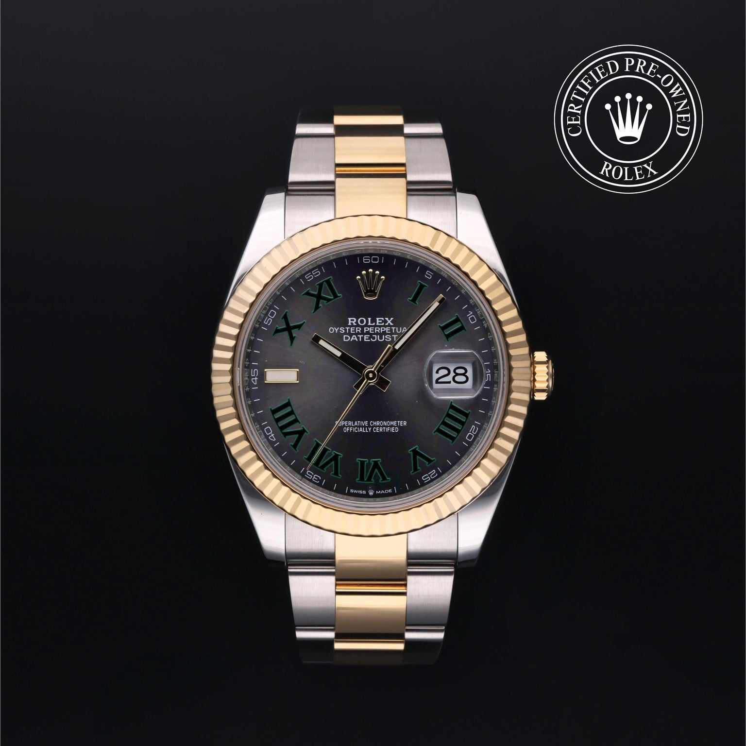 Rolex Certified Pre-owned Datejust M126333-0019 front on black background