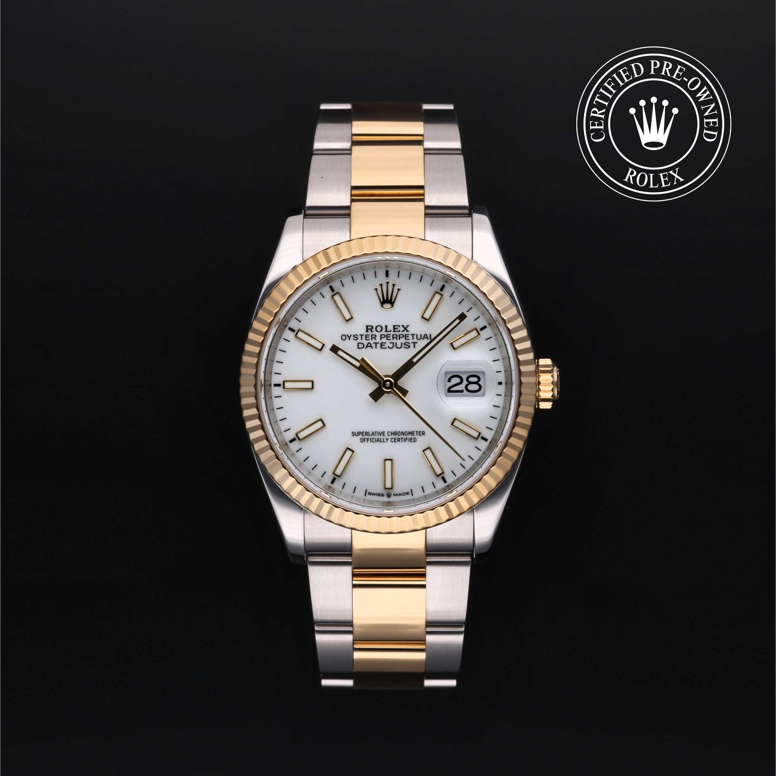 Rolex Certified Pre-owned Datejust M126233-0020 front on black background